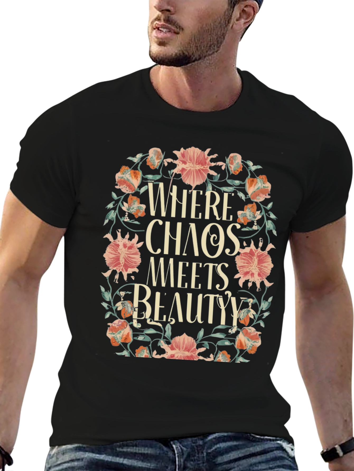 Black Floral Chaos Meets Beauty Graphic Tee view 6
