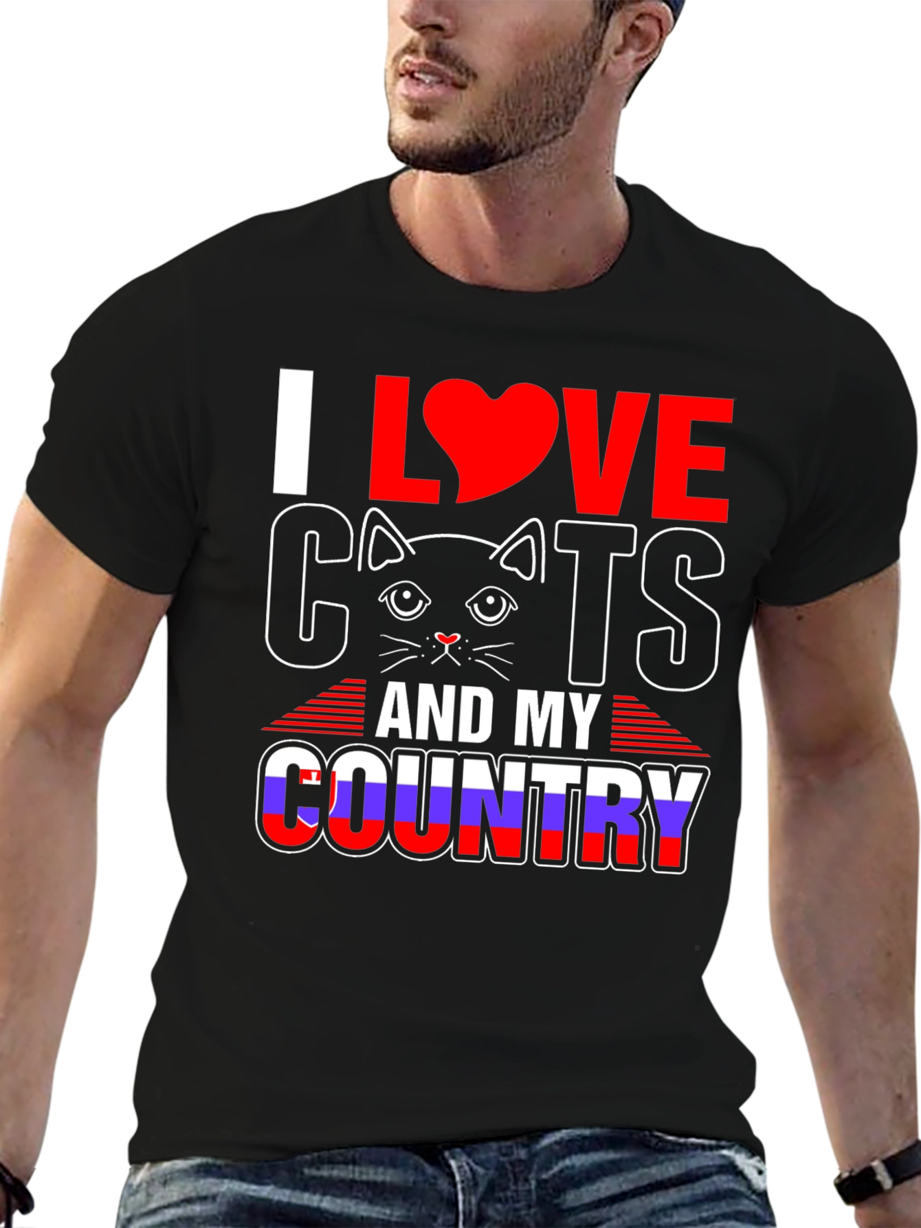 Black I Love Cats and My Country Graphic Tee view 6
