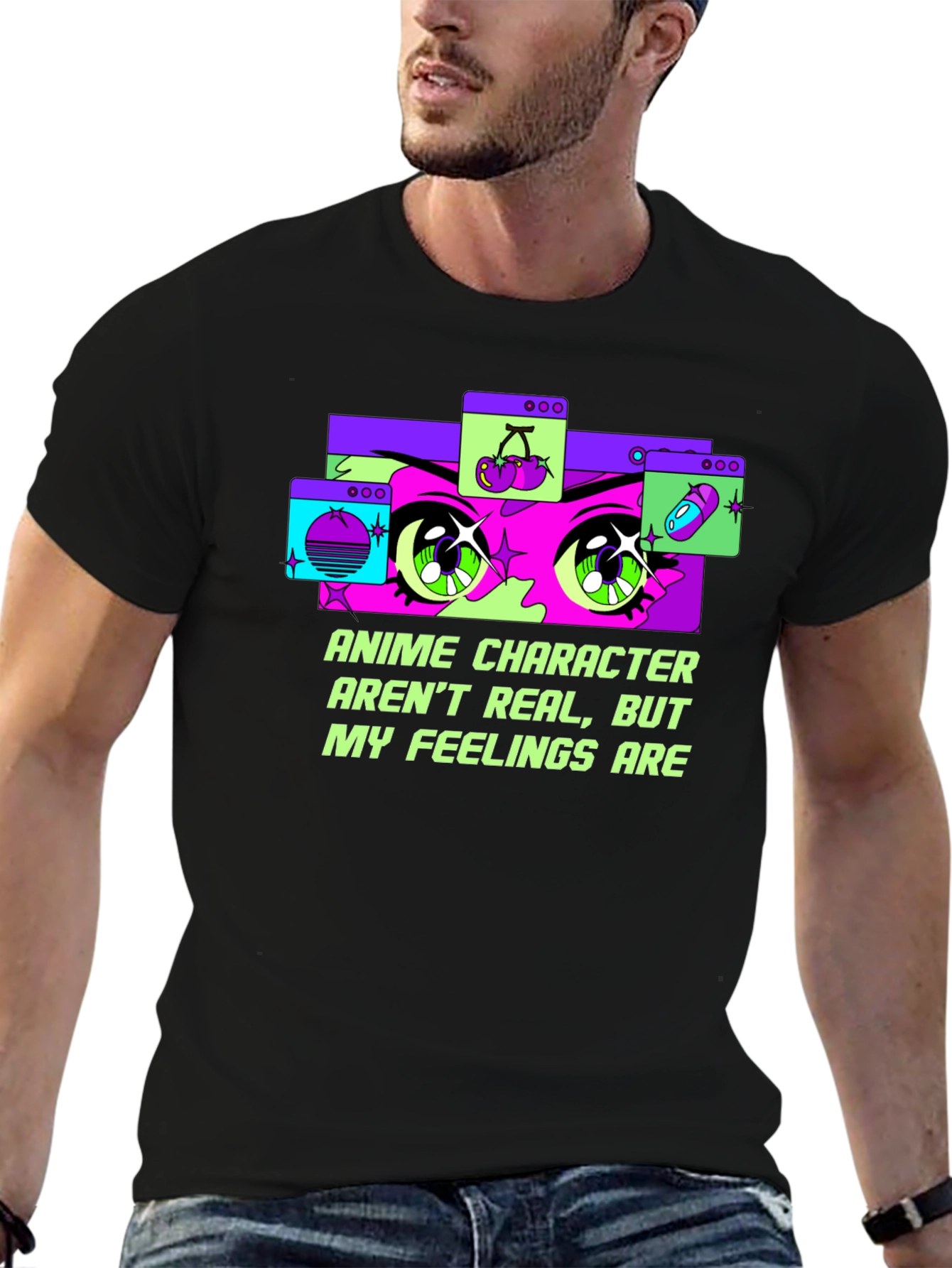 Black Anime Feelings Graphic Tee view 6