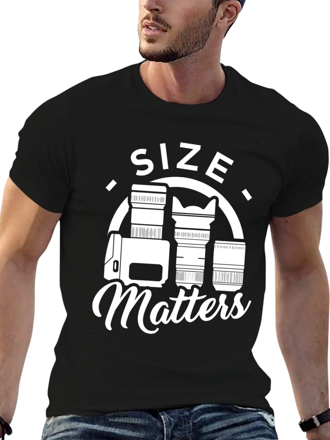 Black Size Matters Funny Photographer T-Shirt view 6