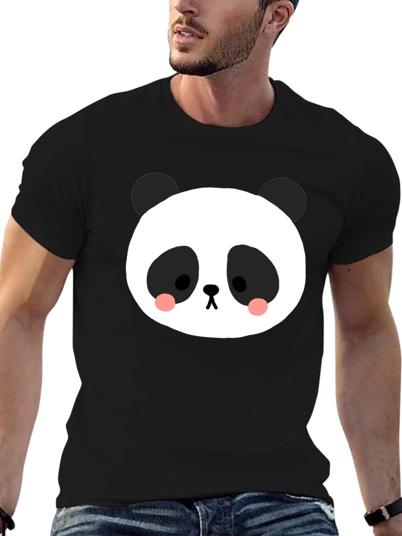 Black Cute Panda Graphic Tee - Black Cotton Blend view 6