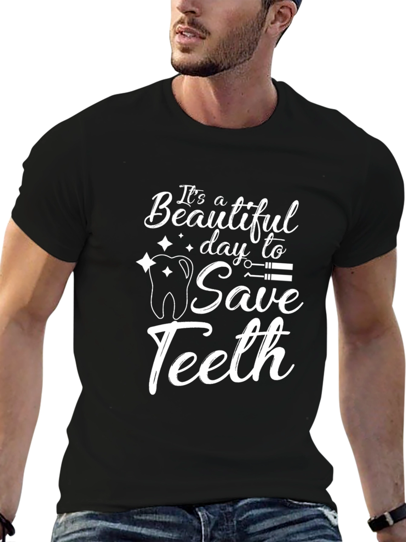 Black Funny Dentist T-Shirt - Save Teeth Tee view 6