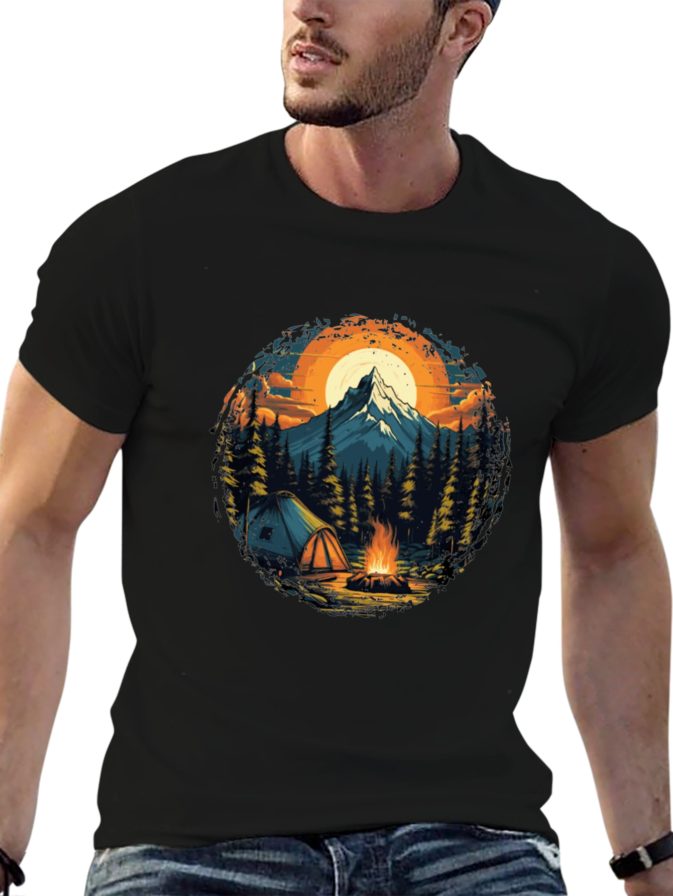 Black Outdoor Adventure T-Shirt: Camping & Mountain Design view 6