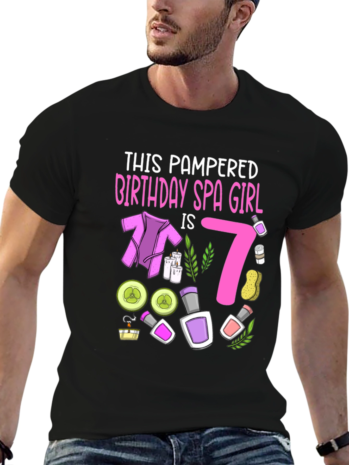 Black Pampered Birthday Spa Girl 7th Birthday T-Shirt view 6