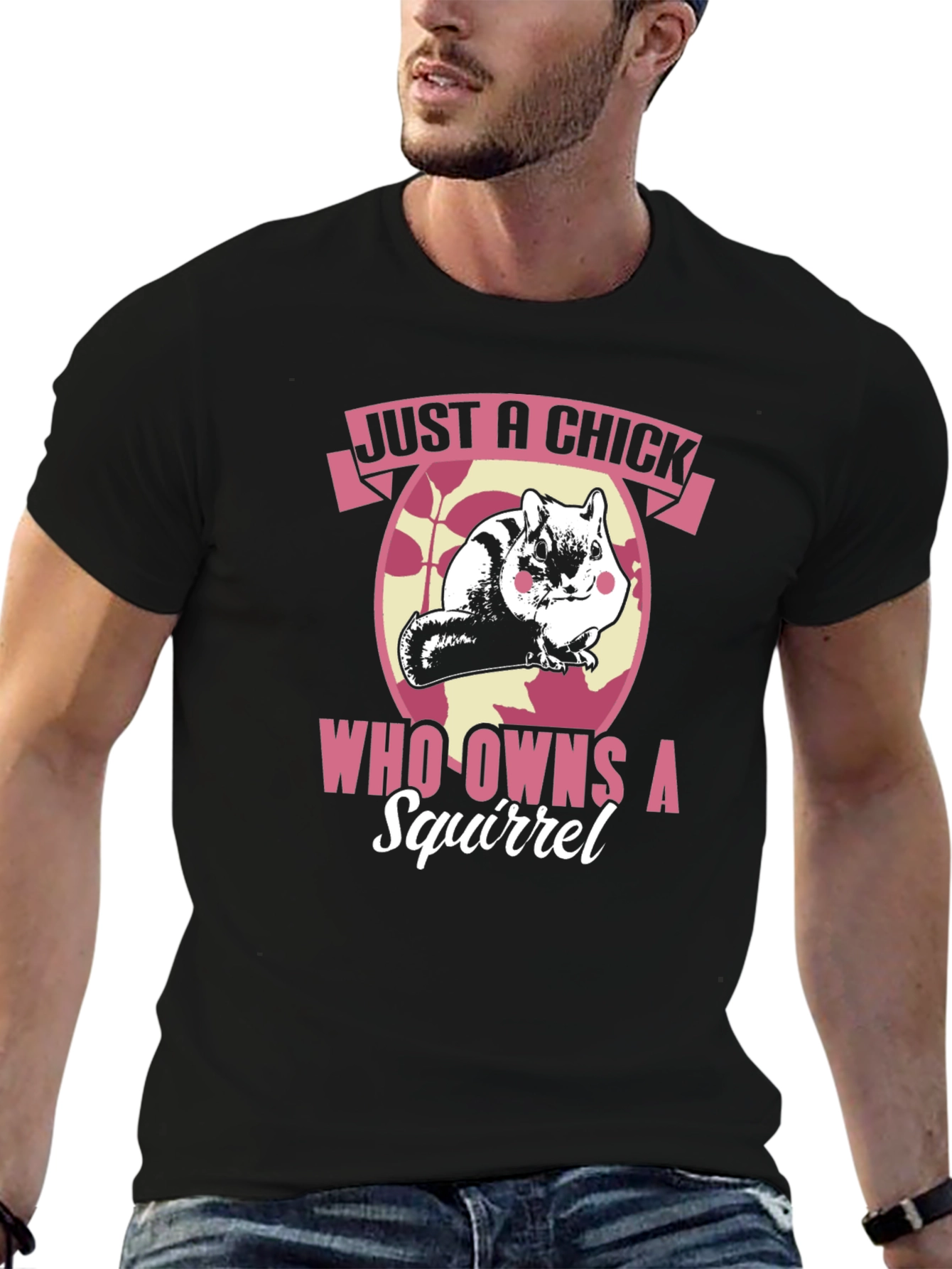 Black Just A Chick Who Owns A Squirrel T-Shirt - Novelty Graphic Tee view 6