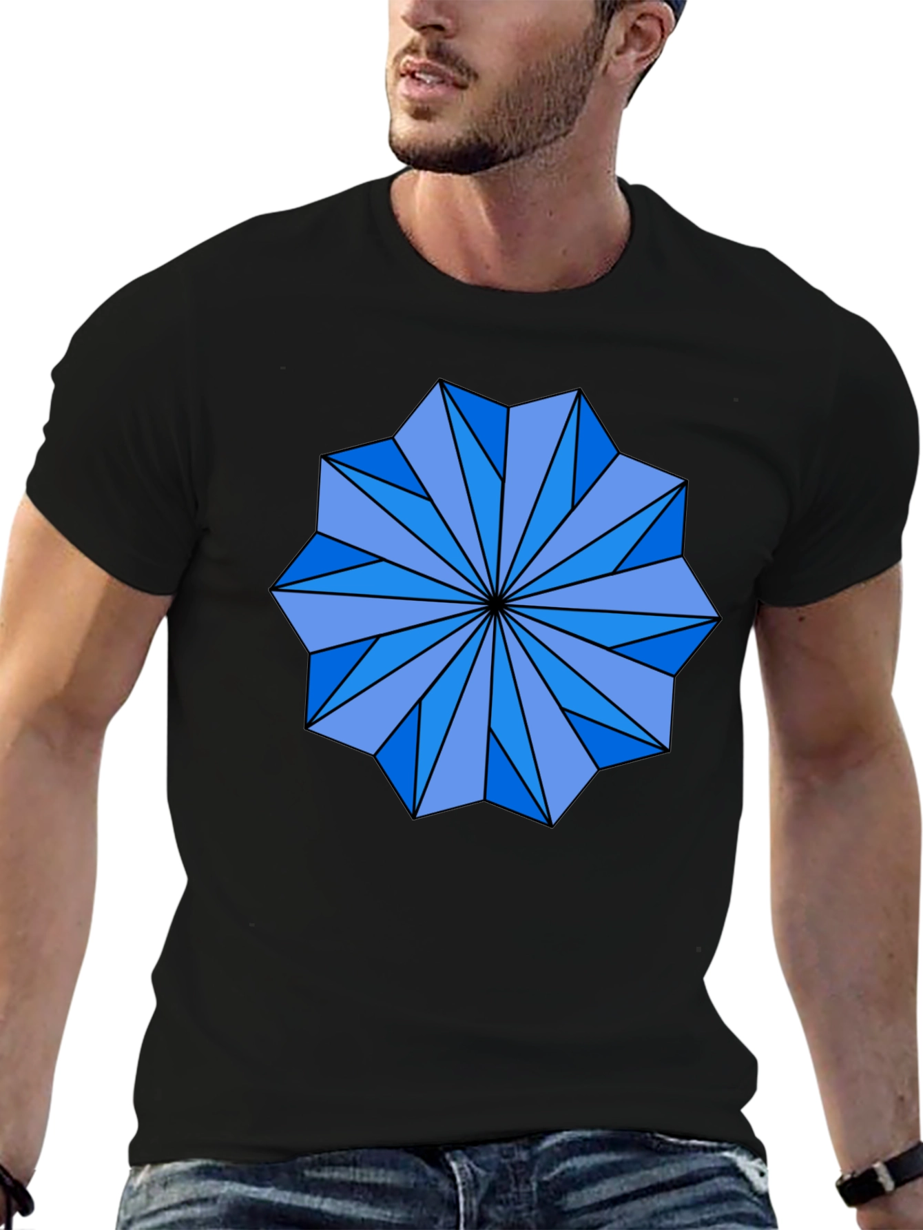Black Geometric Starburst Graphic Tee - Black Cotton Blend Shirt view 6