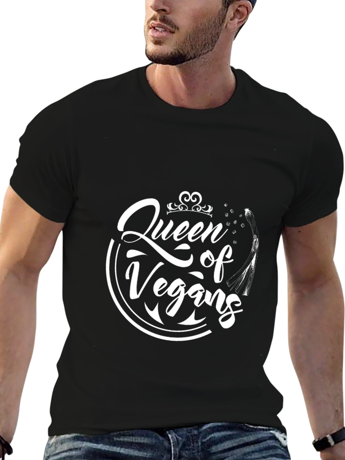 Black Queen of Vegans Graphic Tee - Black, Crew Neck view 6