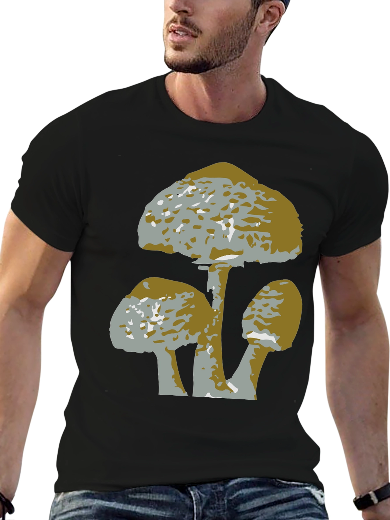 Black Mushroom Graphic Tee - Black Cotton T-Shirt view 6