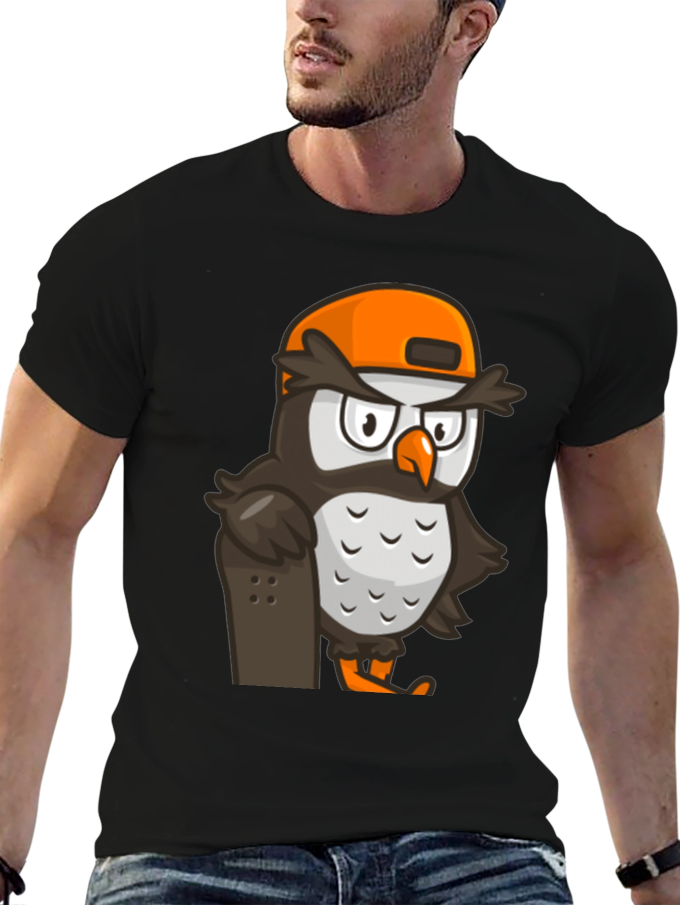 Black Cool Owl Skater Graphic Tee - Black view 6