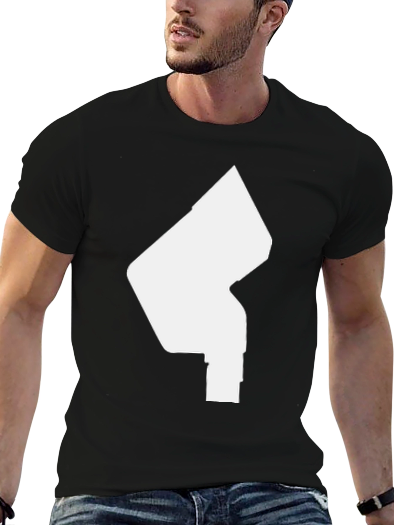 Black Modern Graphic Tee - Abstract White Design on Black Shirt view 6