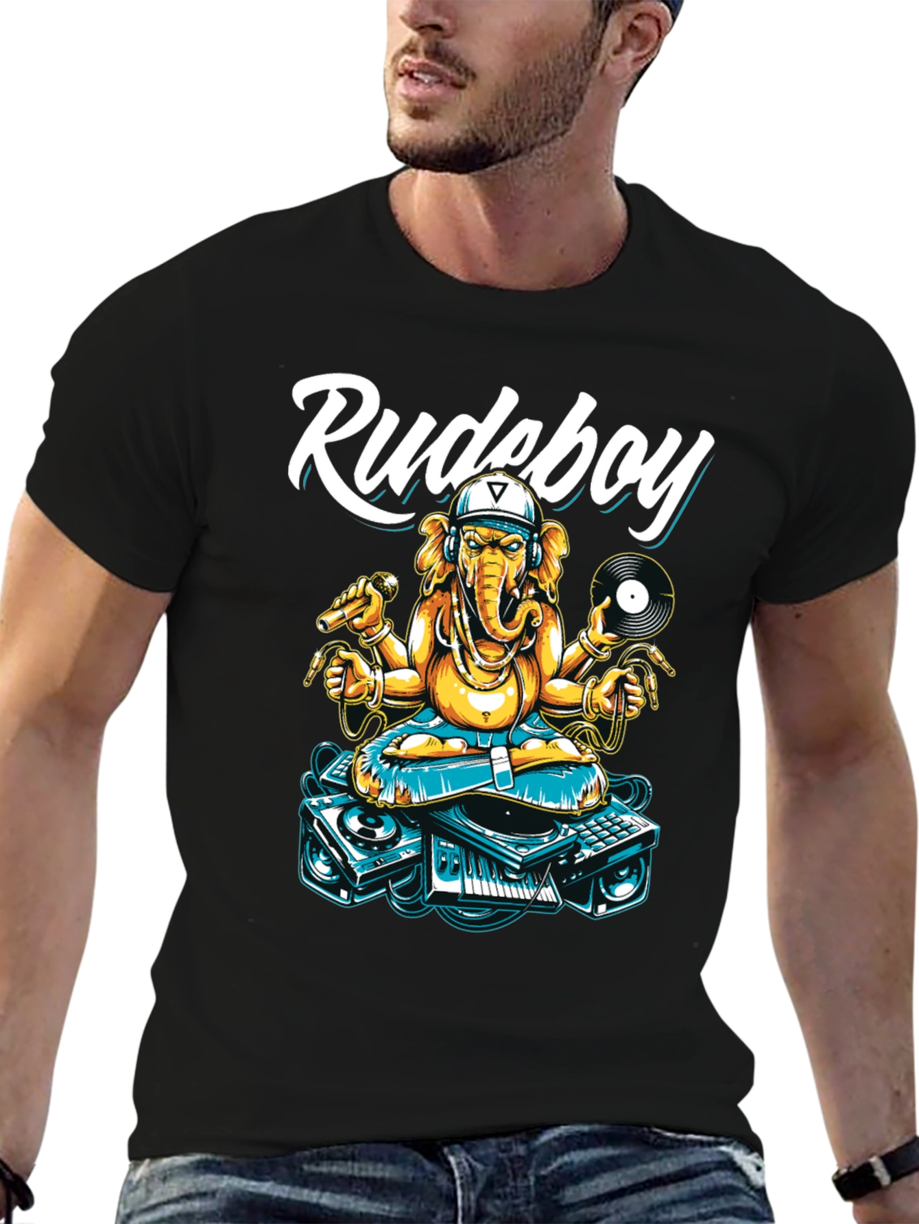 Black Rudeboy Ganesha Graphic T-Shirt view 6