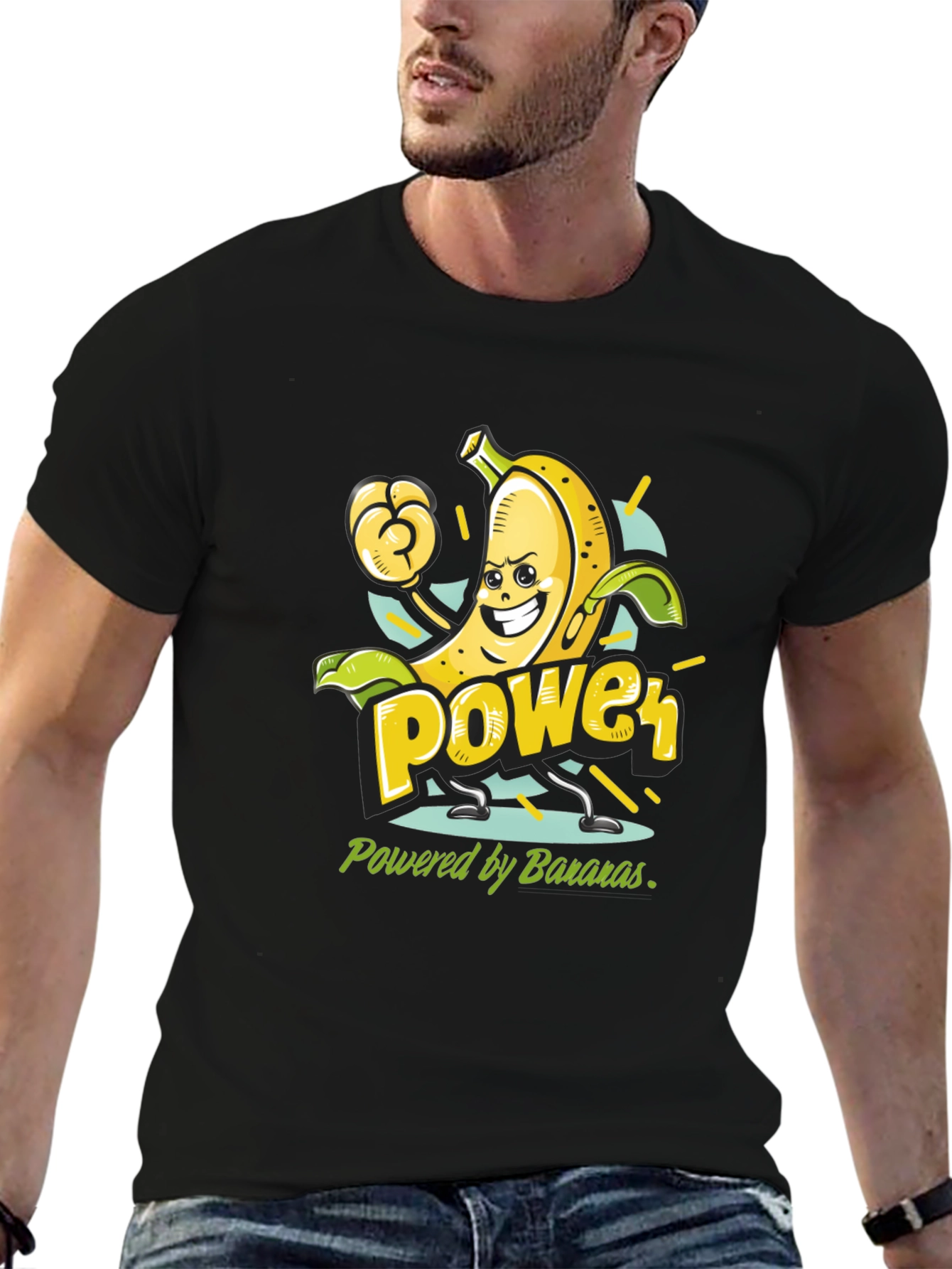 Black Banana Power T-Shirt - Fruit Cartoon Tee view 6
