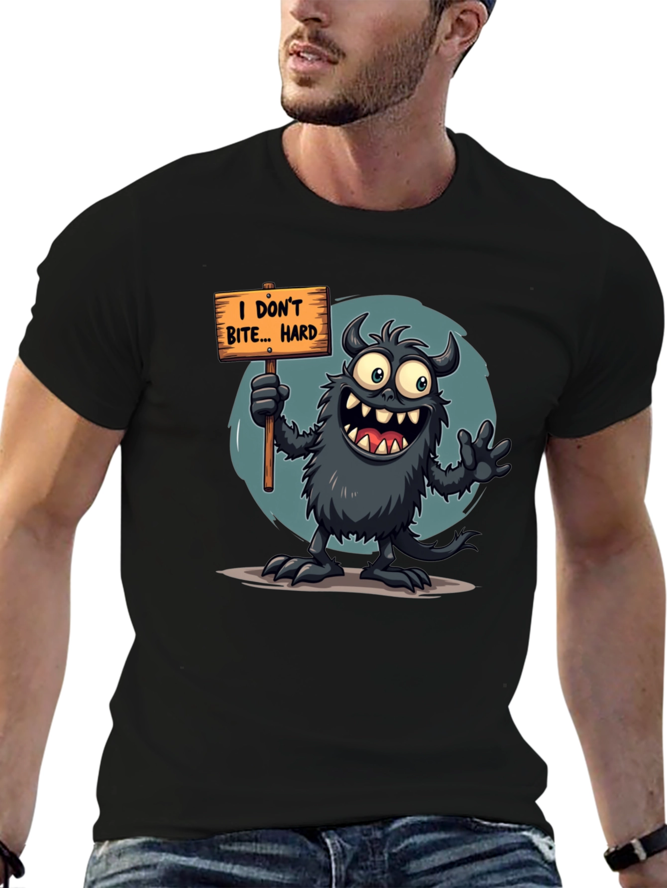 Black Funny Monster Graphic Tee - "I Don't Bite... Hard" view 6