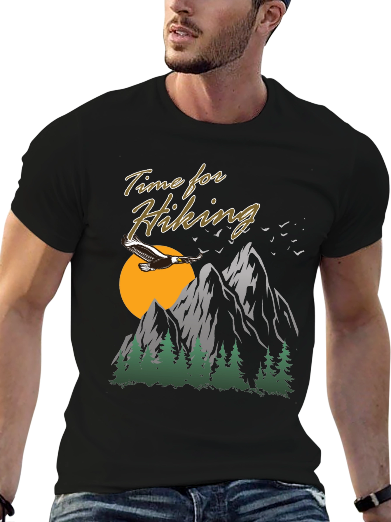 Black Time For Hiking Graphic Tee | Outdoor Adventure Shirt view 6