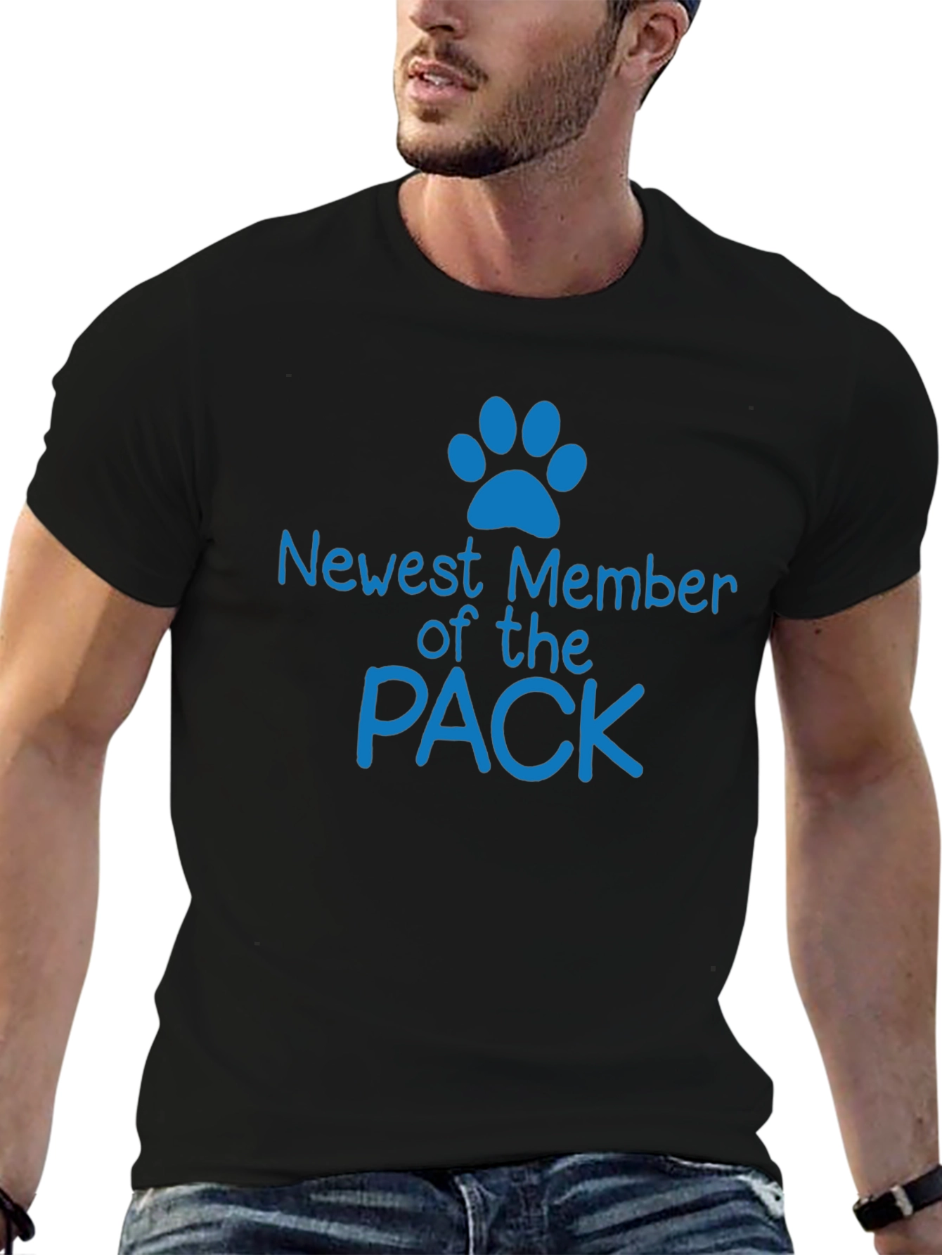 Black Newest Member of the Pack T-Shirt - Cute Dog Paw view 6