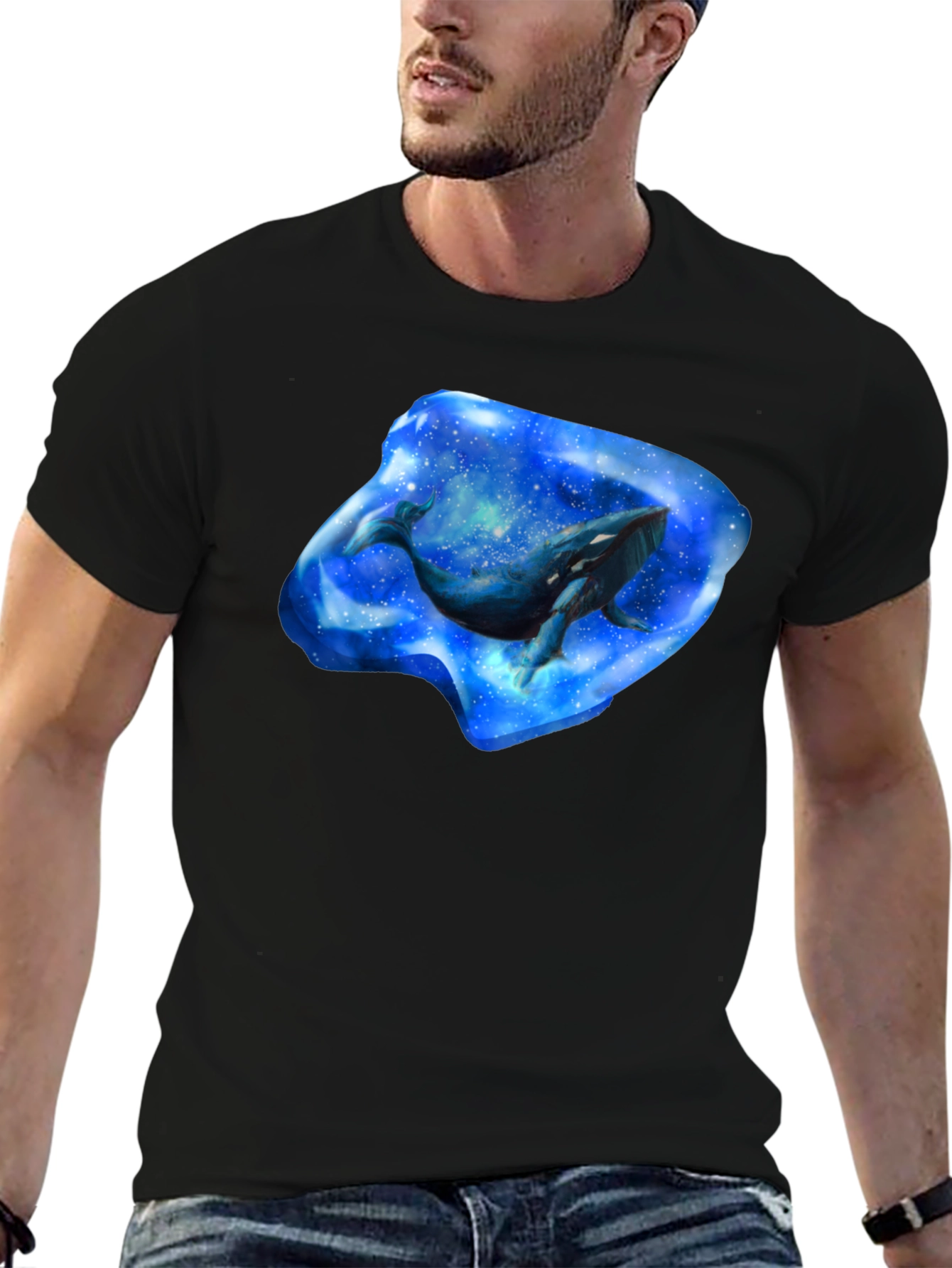 Whale Galaxy Graphic Black T-Shirt - 6