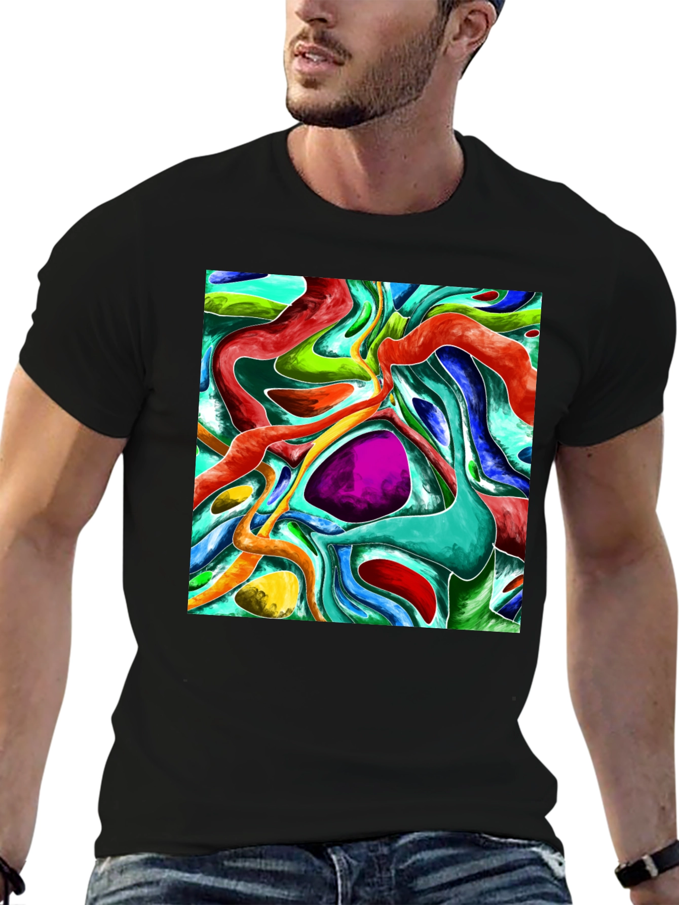 Black Abstract Fluid Art Graphic Tee - Vivid & Unique Design view 6