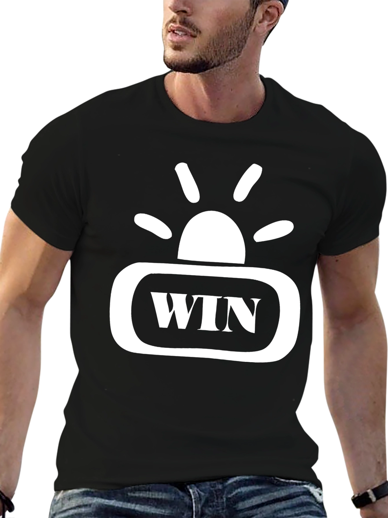 Black WIN Graphic T-Shirt - Black Crew Neck Tee view 6