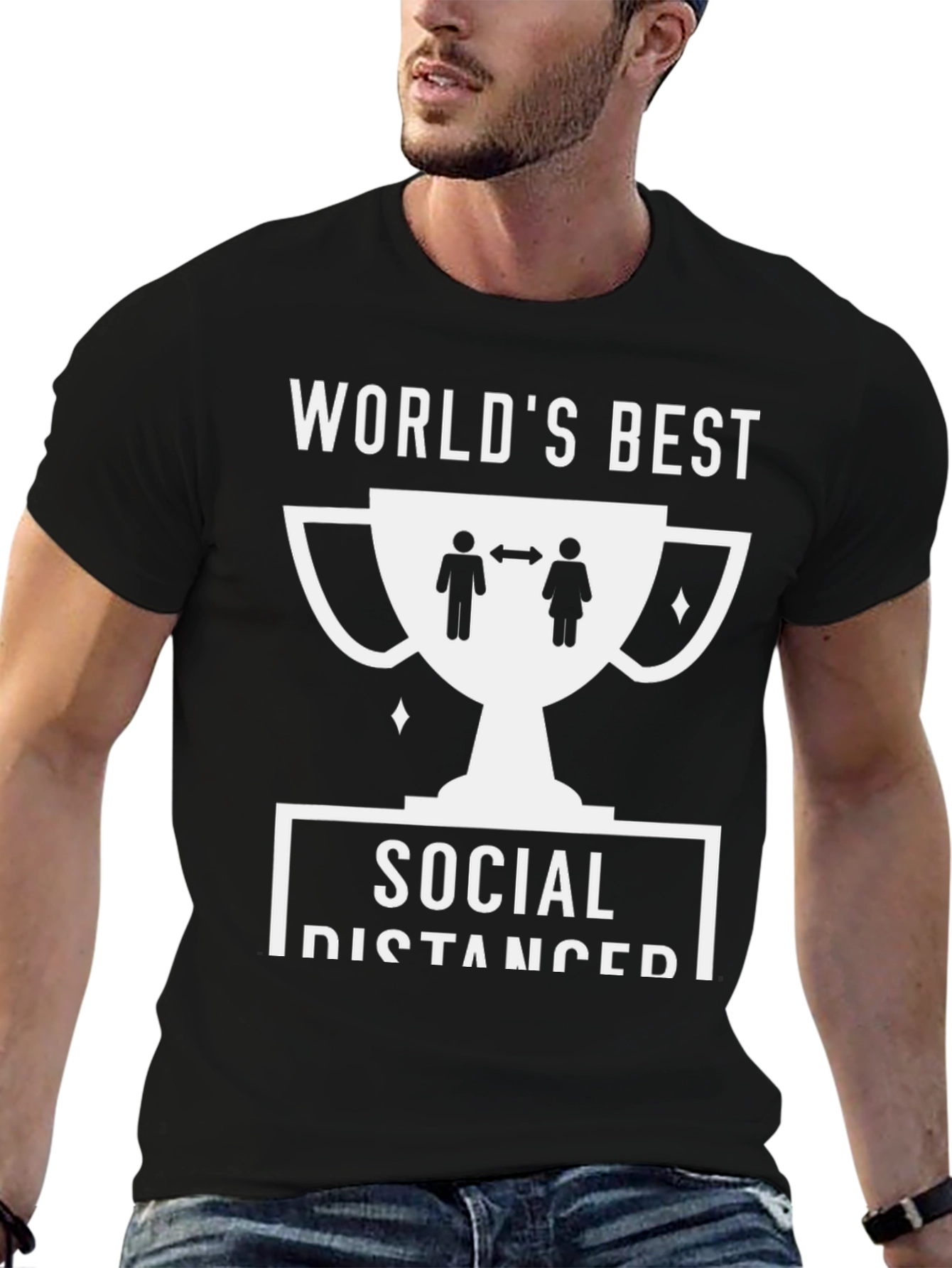 Black World's Best Social Distancer Trophy Graphic Tee view 6