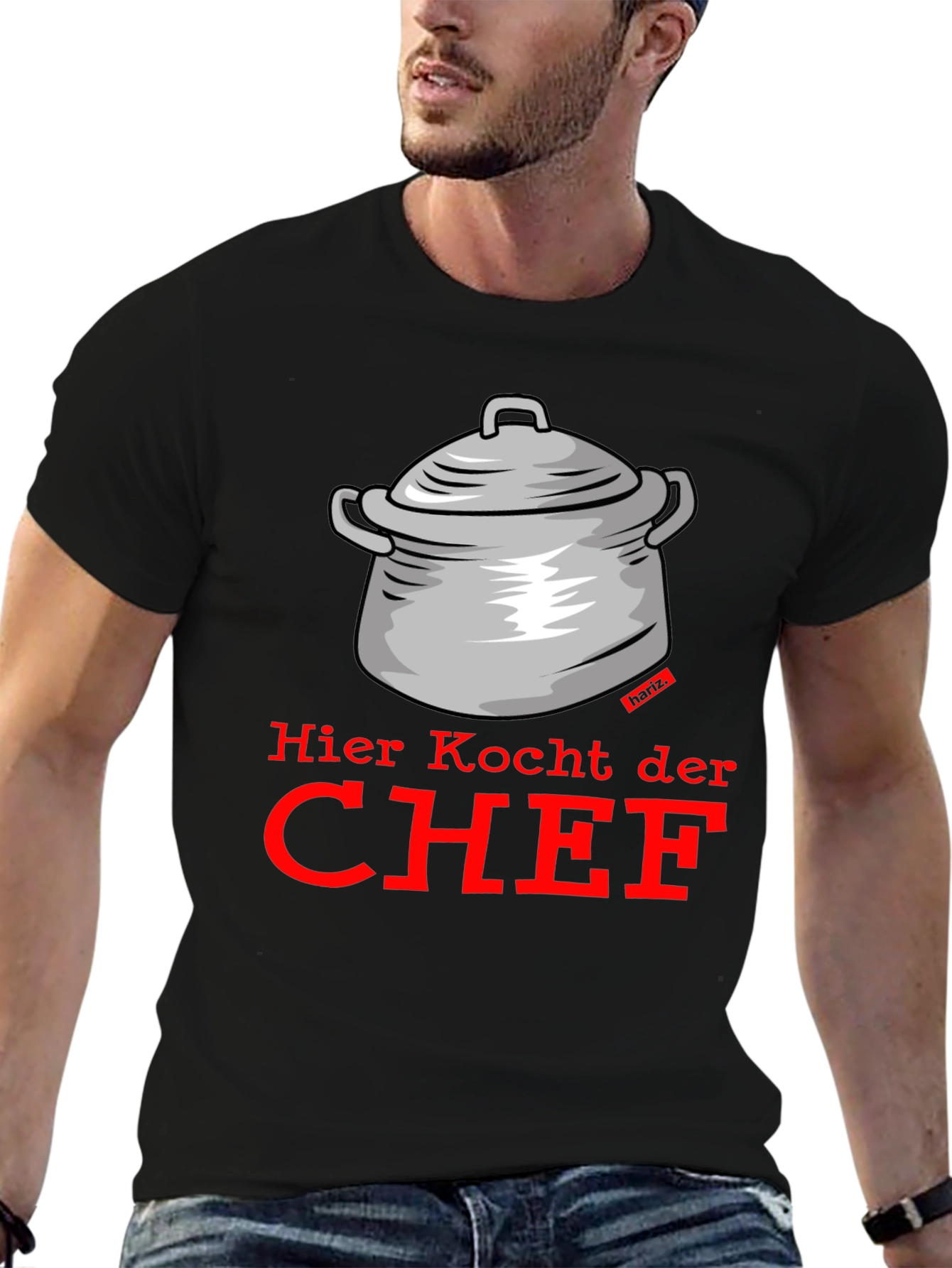 Black Chef Cooking Pot T-Shirt - Funny Kitchen Humor view 6
