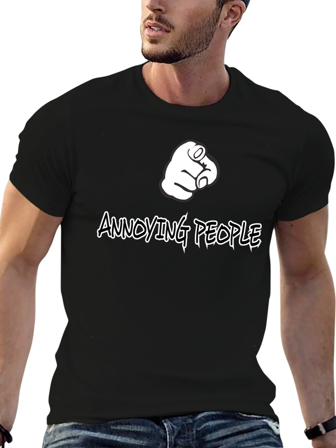 Black Annoying People Pointing Finger Graphic T-Shirt view 6