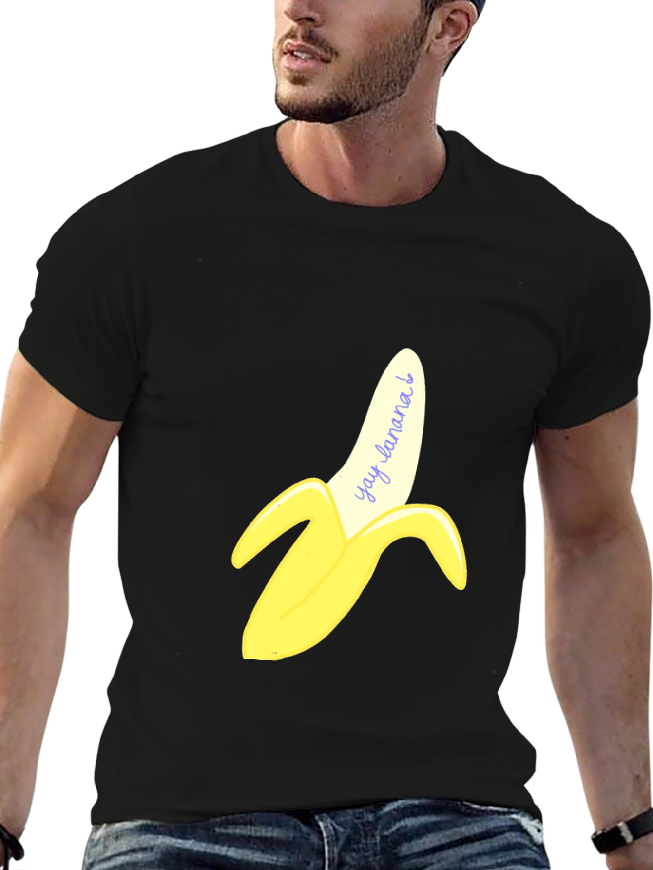 Black Yay Banana! Graphic Print T-Shirt view 6