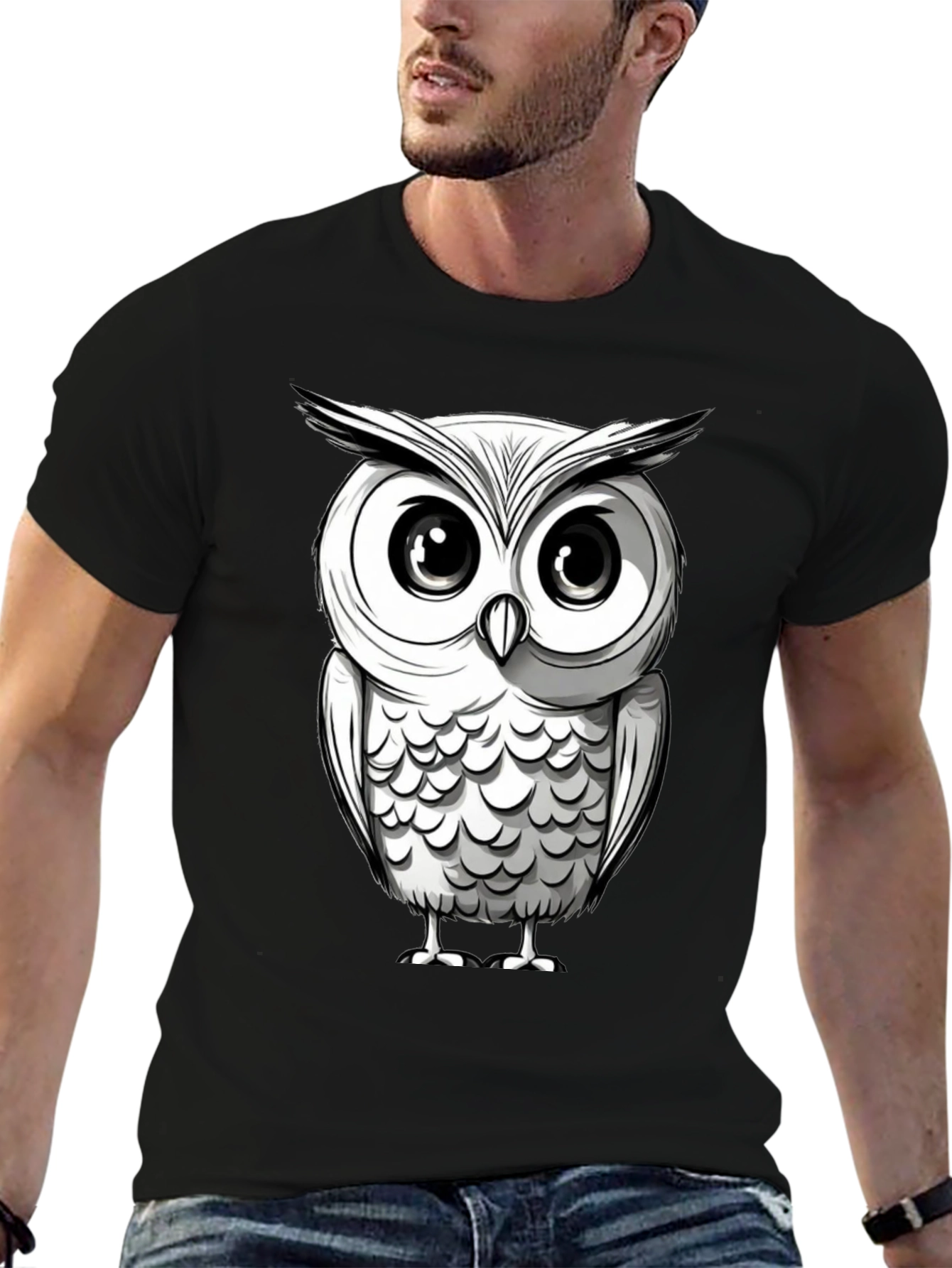Black Owl Graphic Print Men's Black T-Shirt view 6