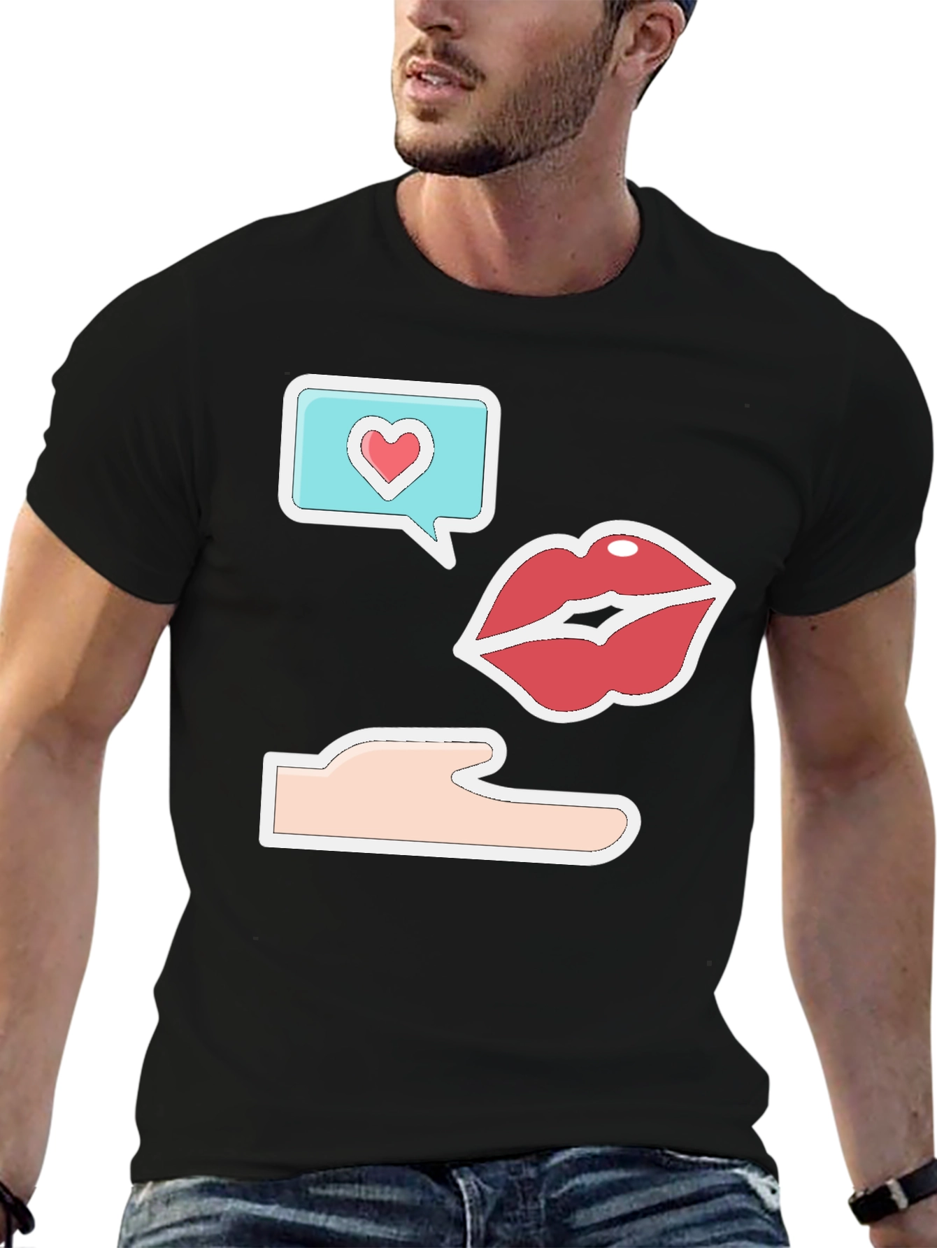 Black Flirty Emoji Graphic Tee - Black Crew Neck view 6