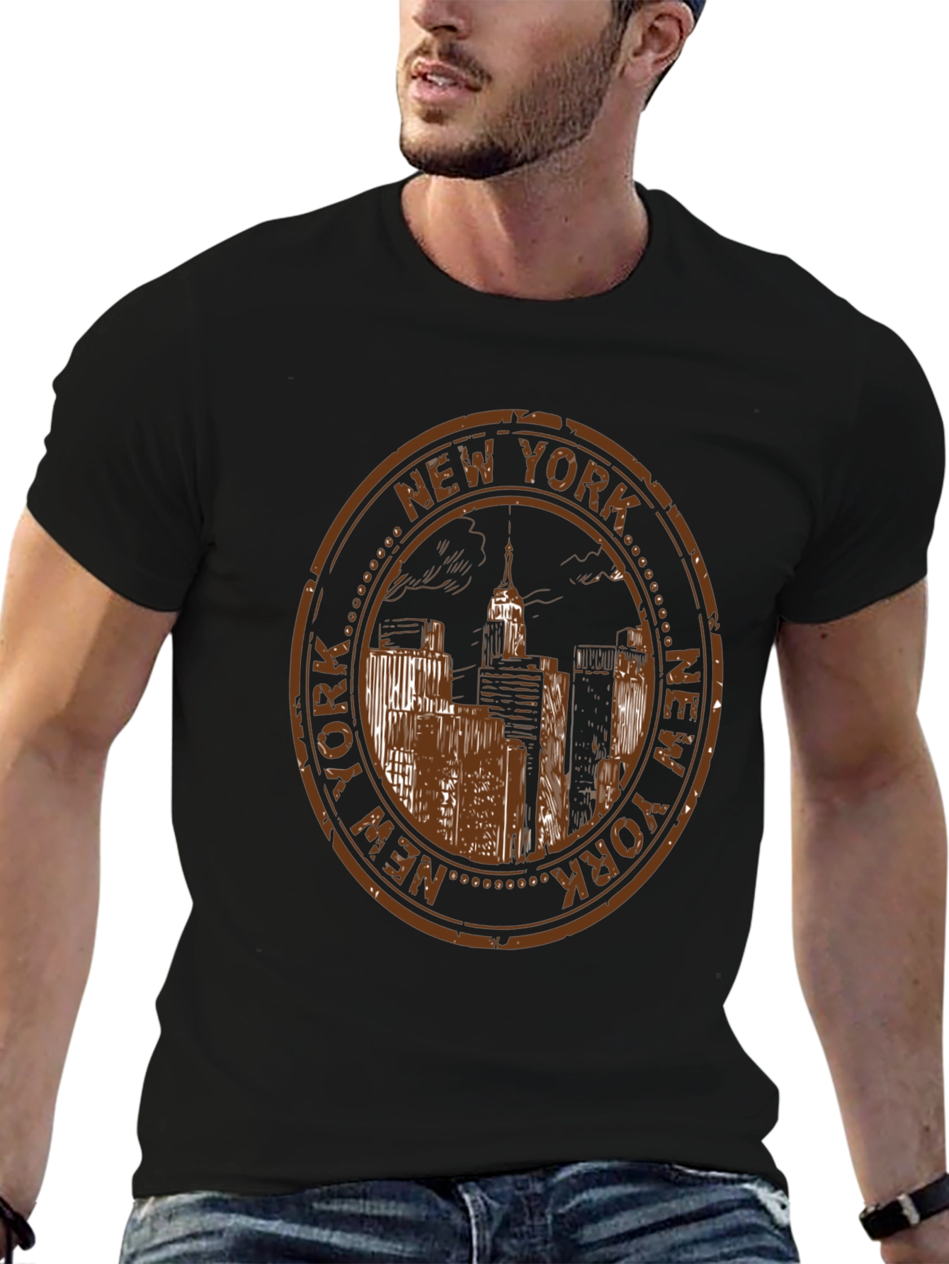 Black New York Cityscape Black T-Shirt view 6