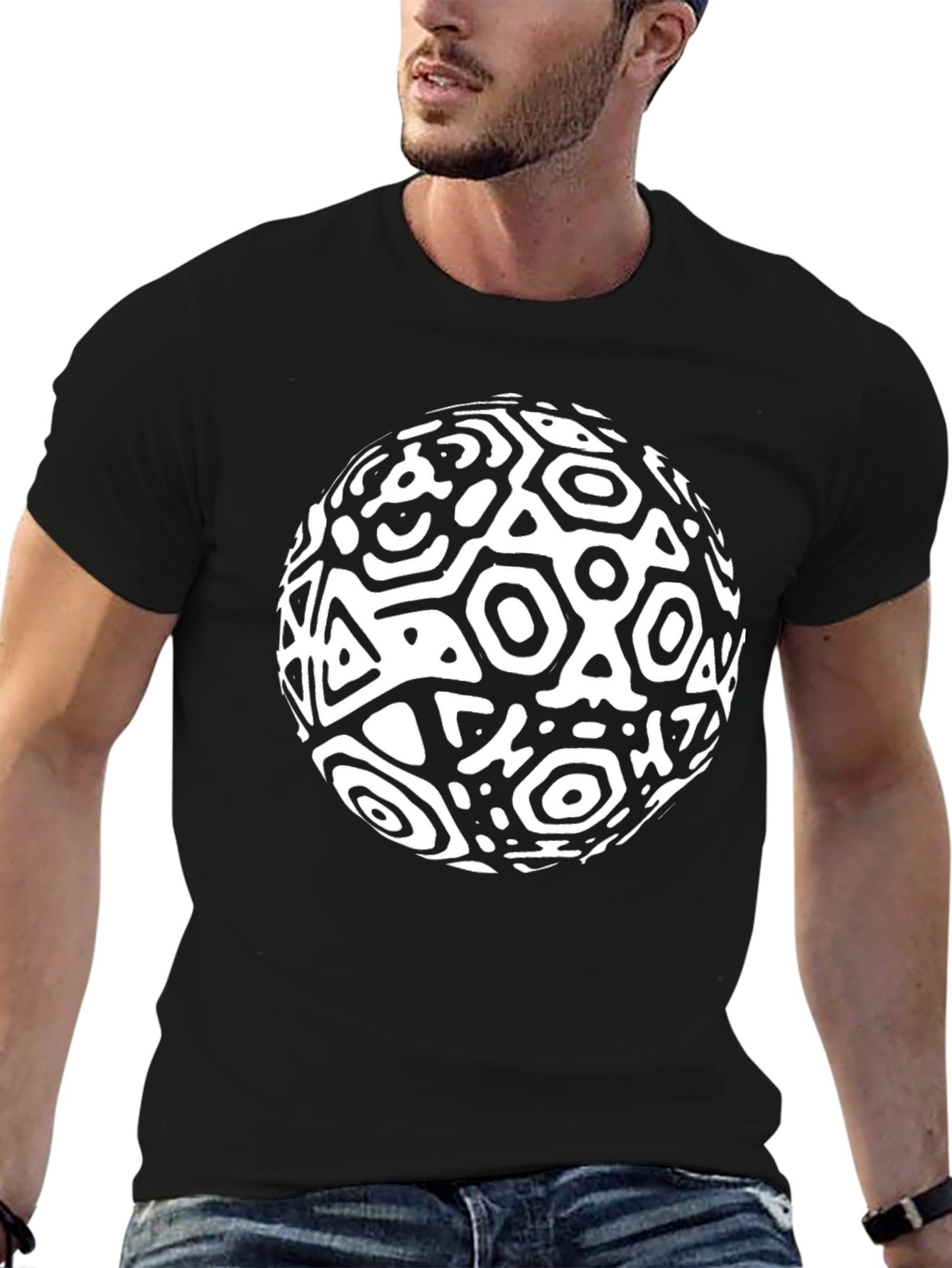 Black Abstract Sphere Graphic Black T-Shirt view 6