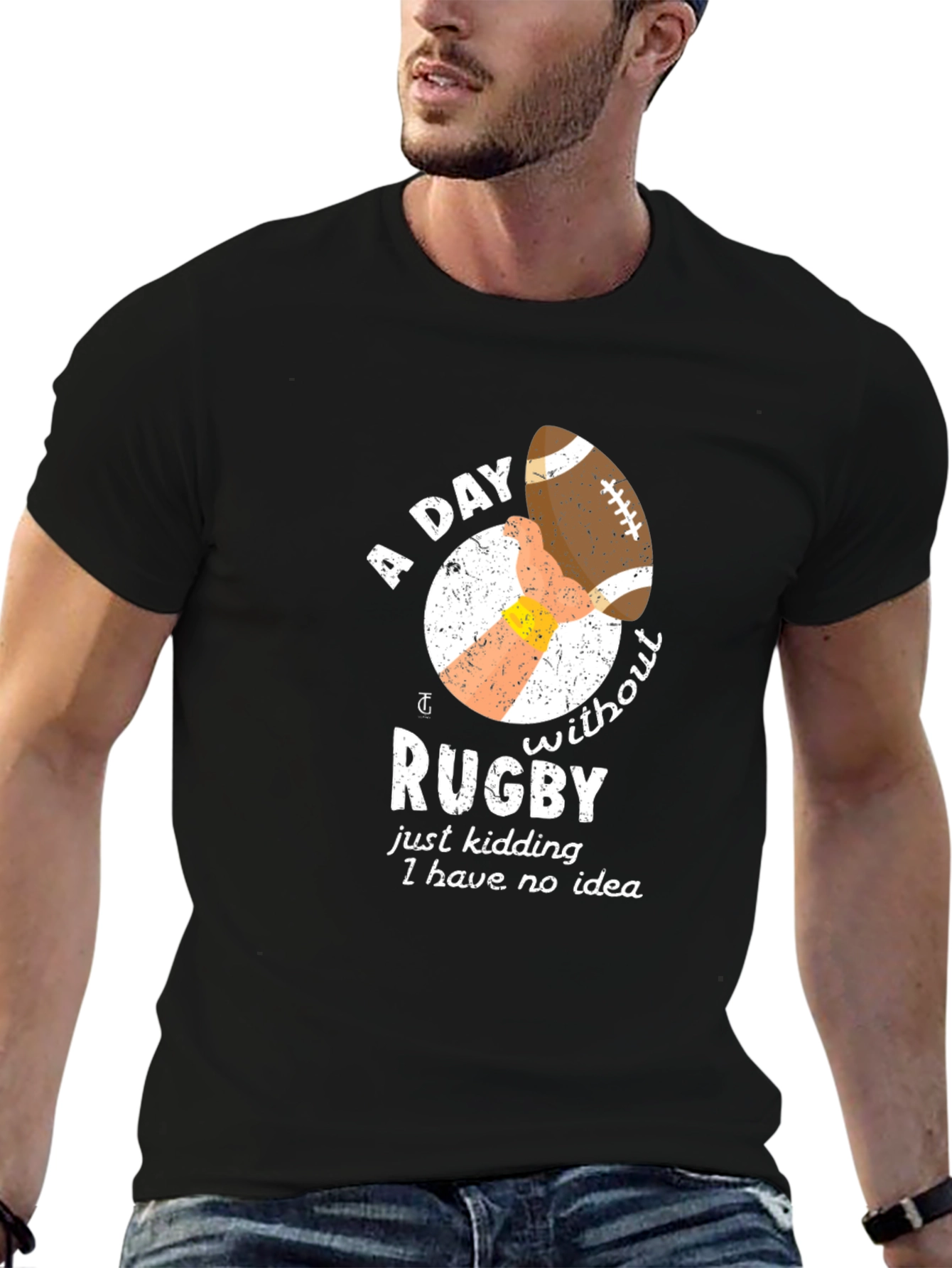 Black Funny Rugby Graphic T-Shirt - A Day Without Rugby Tee view 6