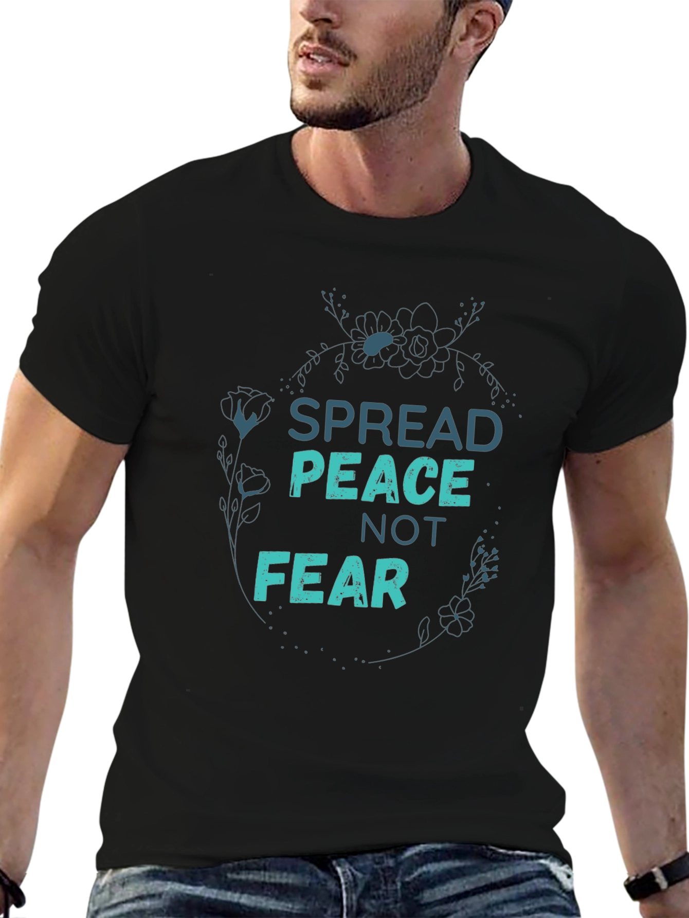 Black Spread Peace Not Fear Graphic Tee - Black view 6