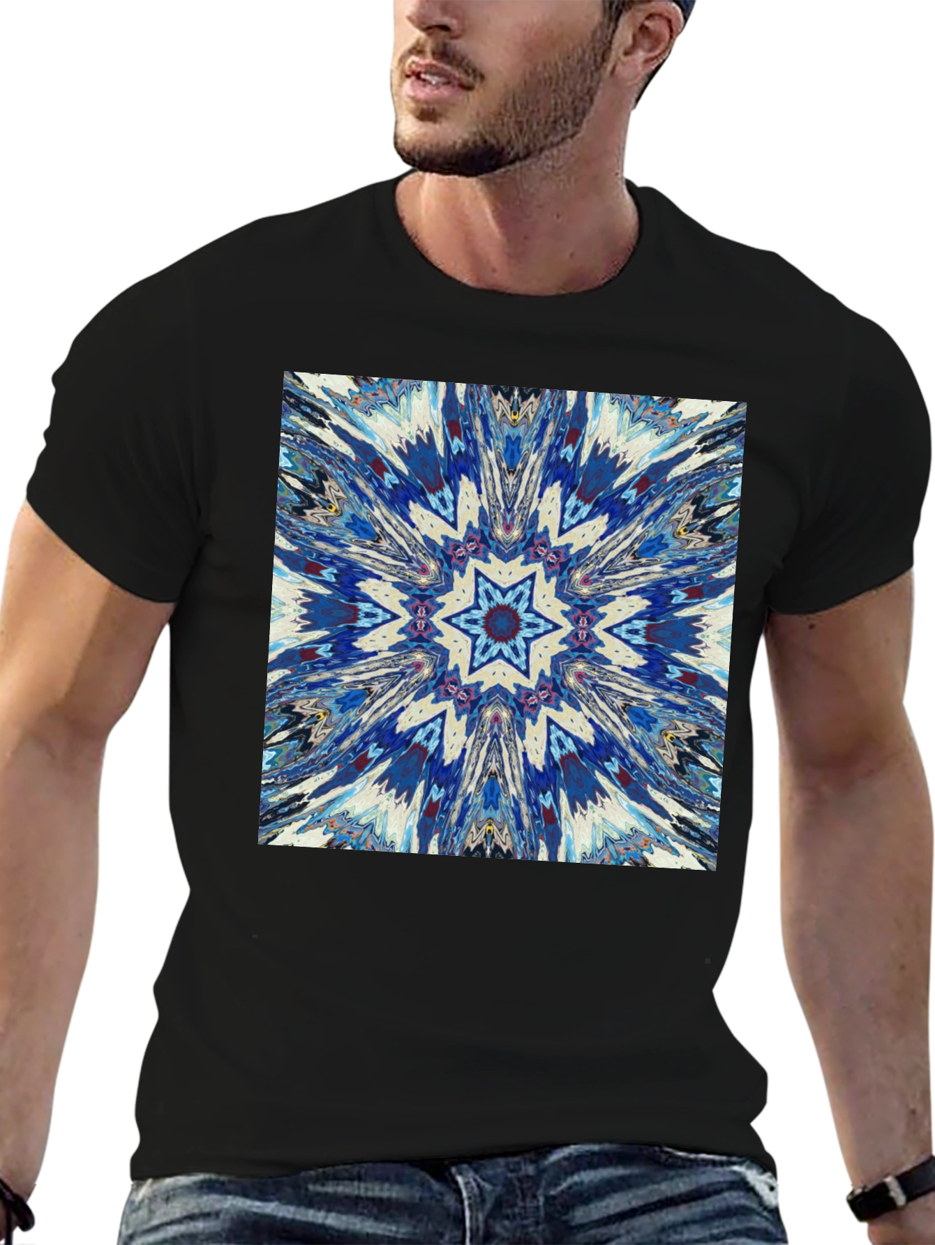 Black Kaleidoscope Starburst Graphic Tee - Unisex view 6