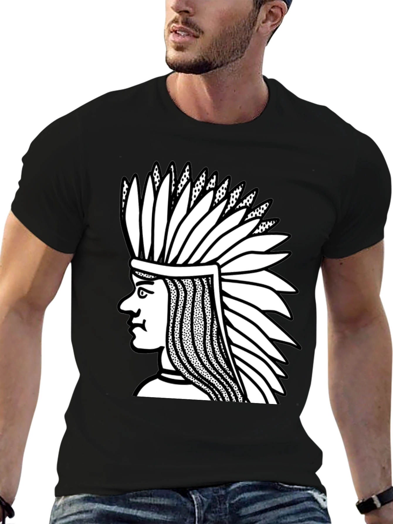 Black Native American Chief Graphic Black T-Shirt view 6