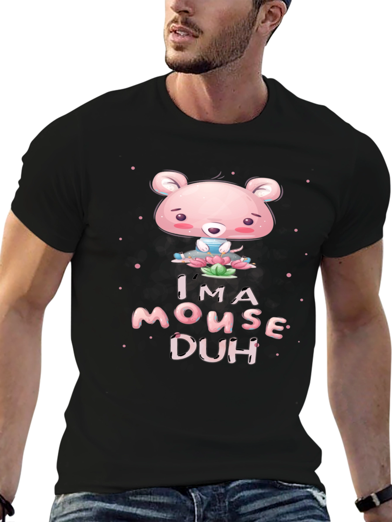 Black I'm A Mouse, Duh! Black Graphic T-Shirt view 6