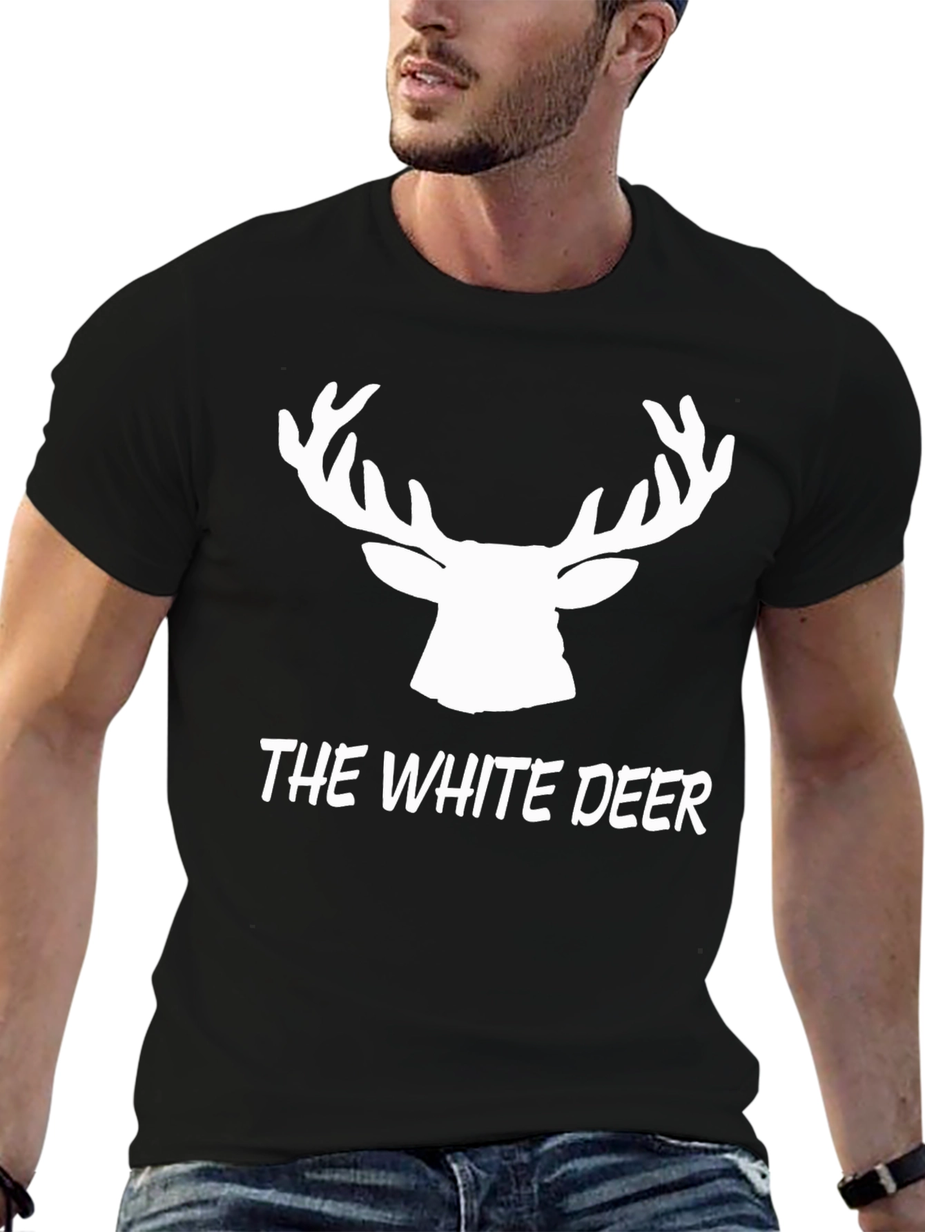 Black The White Deer Graphic Tee - Black Cotton T-Shirt view 6