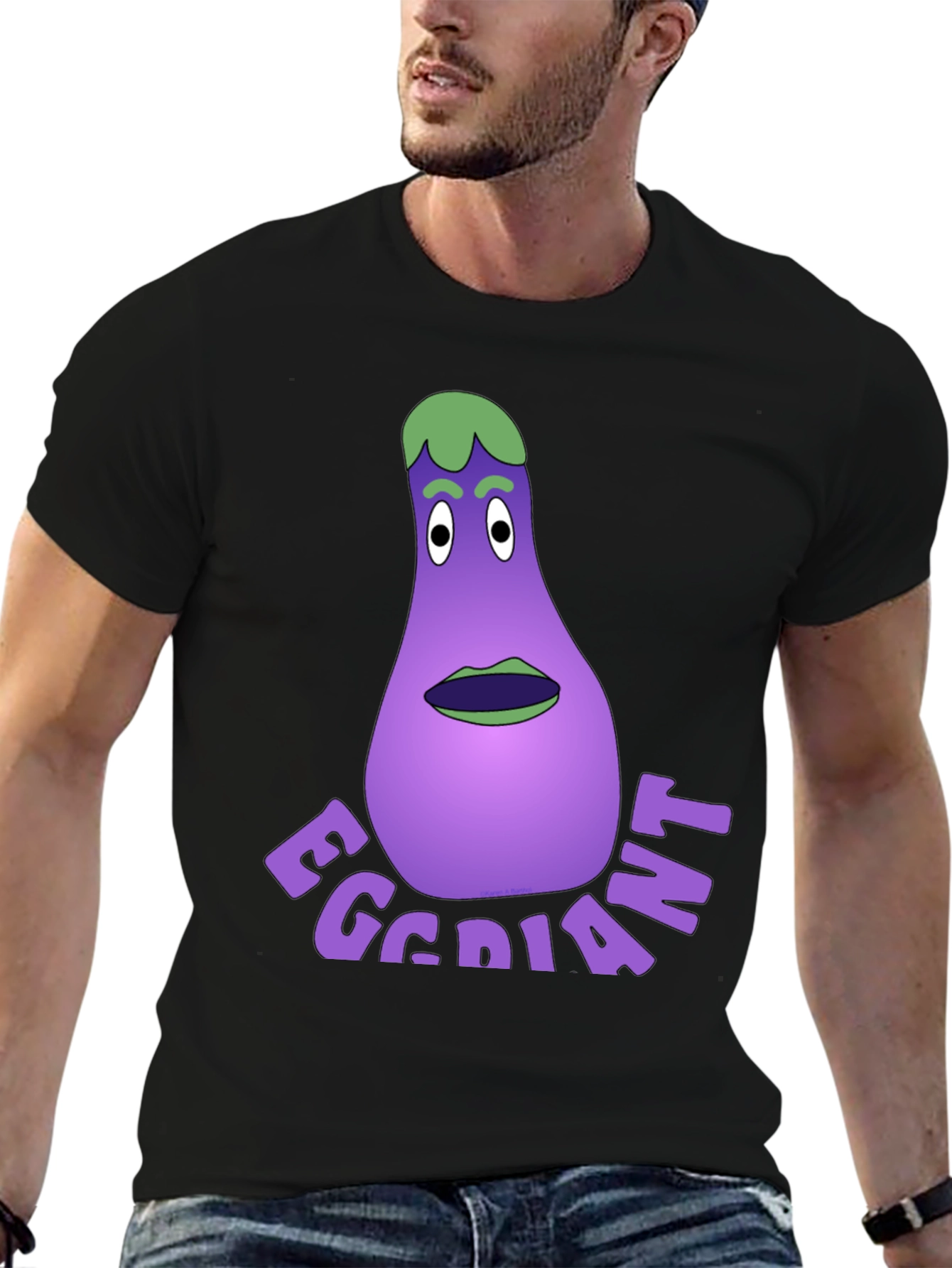 Black Eggdiant Funny Cartoon T-Shirt view 6