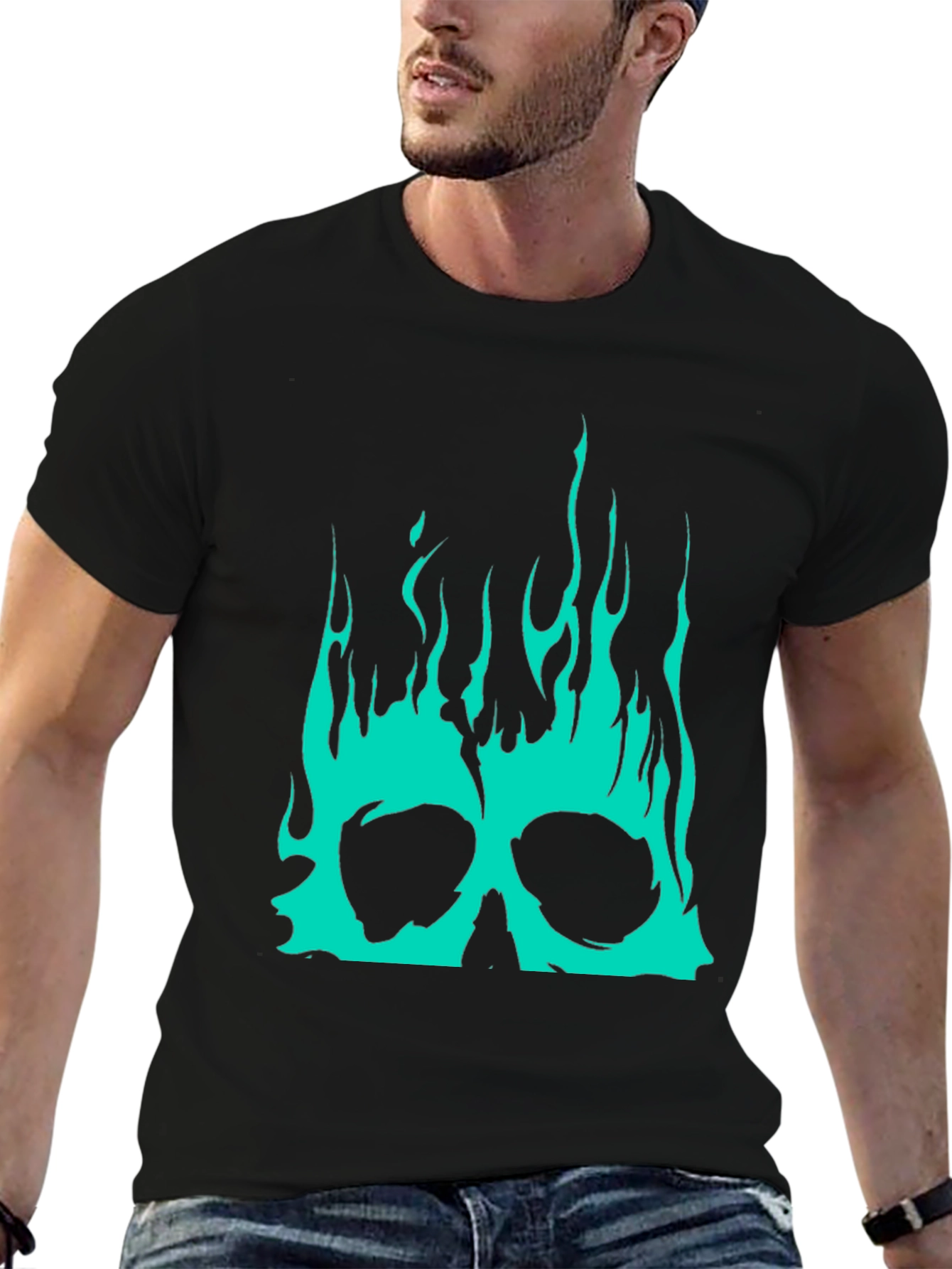 Black Skull Flames Graphic Tee - Black view 6