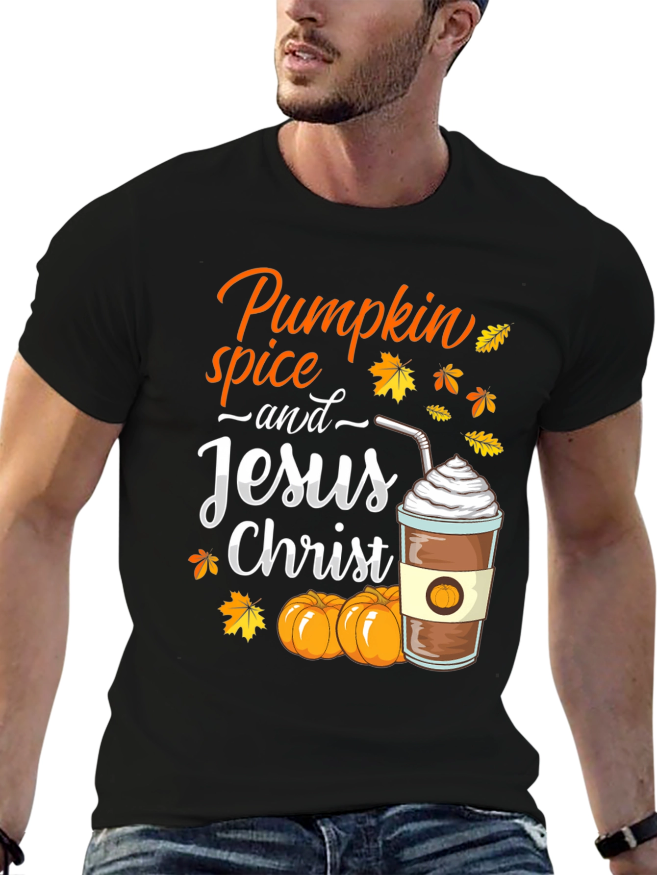 Black Pumpkin Spice and Jesus Christ T-Shirt view 6