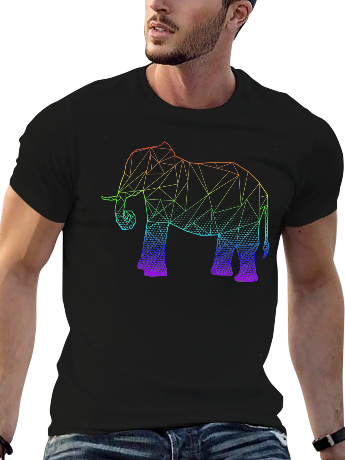 Black Geometric Elephant Graphic Tee - Black view 6