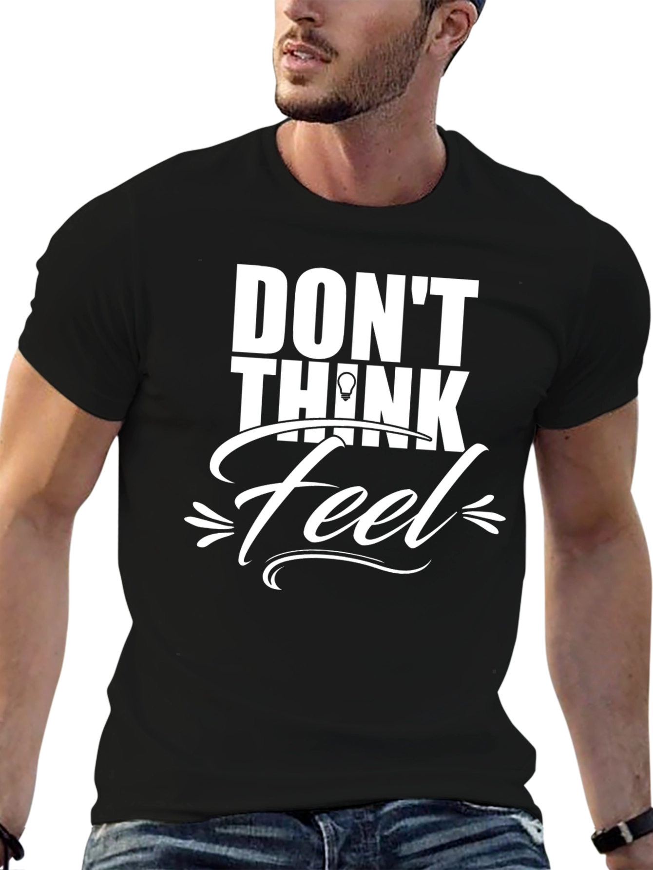 Black Don't Think, Feel Graphic Tee - Mens Black T-Shirt view 6
