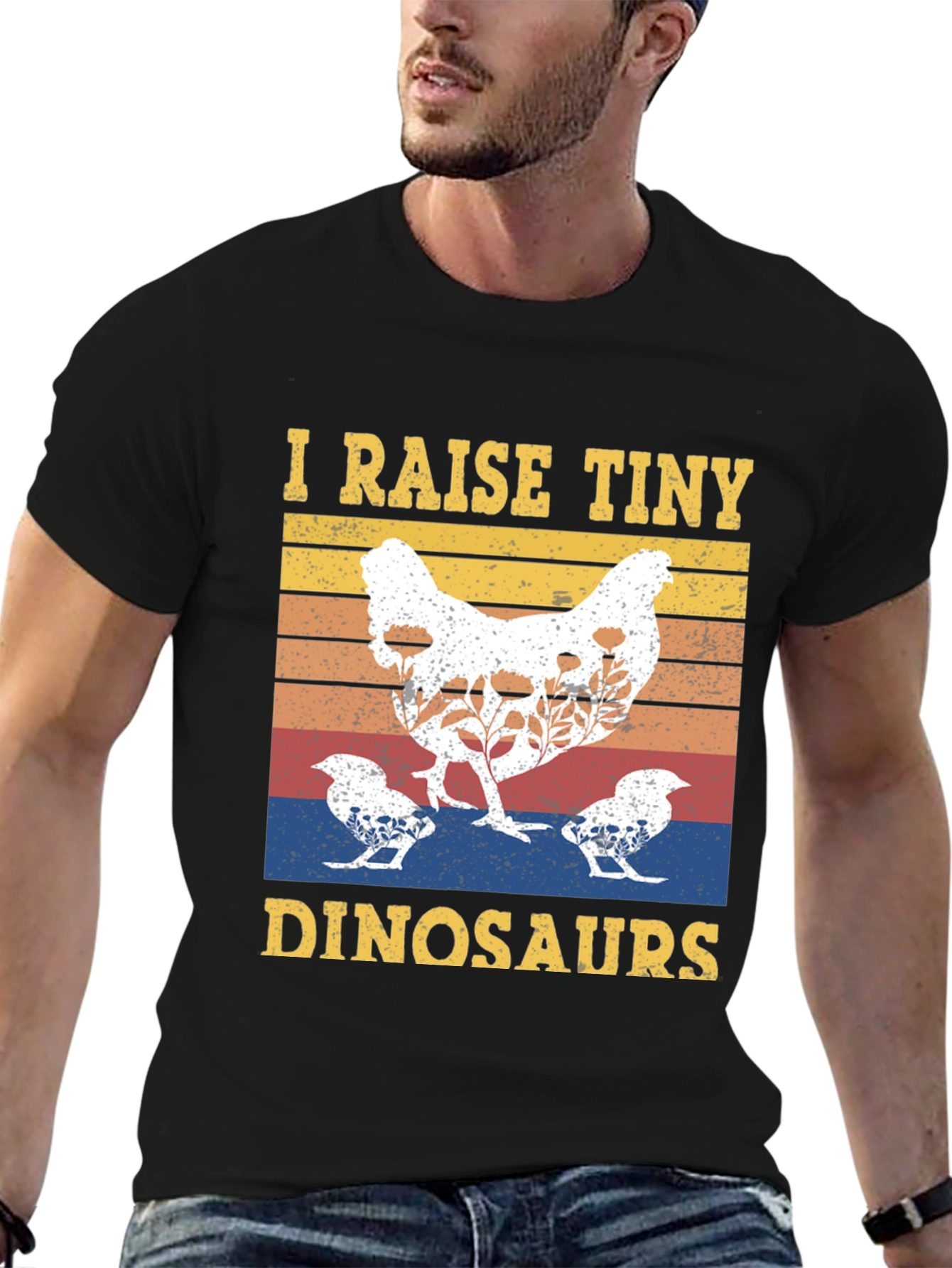 Black I Raise Tiny Dinosaurs Chicken T-Shirt view 6