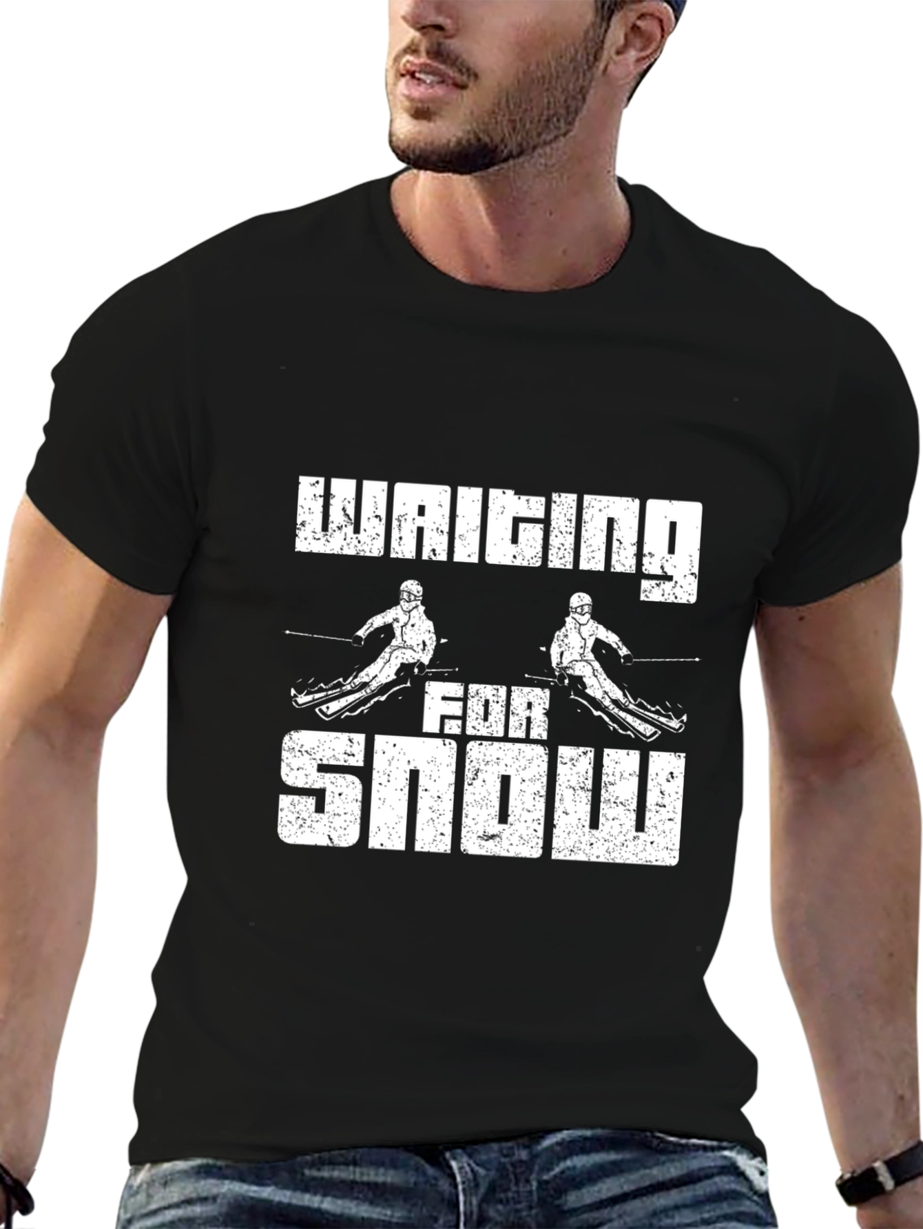 Black Waiting For Snow Graphic Tee - Skiing T-Shirt view 6
