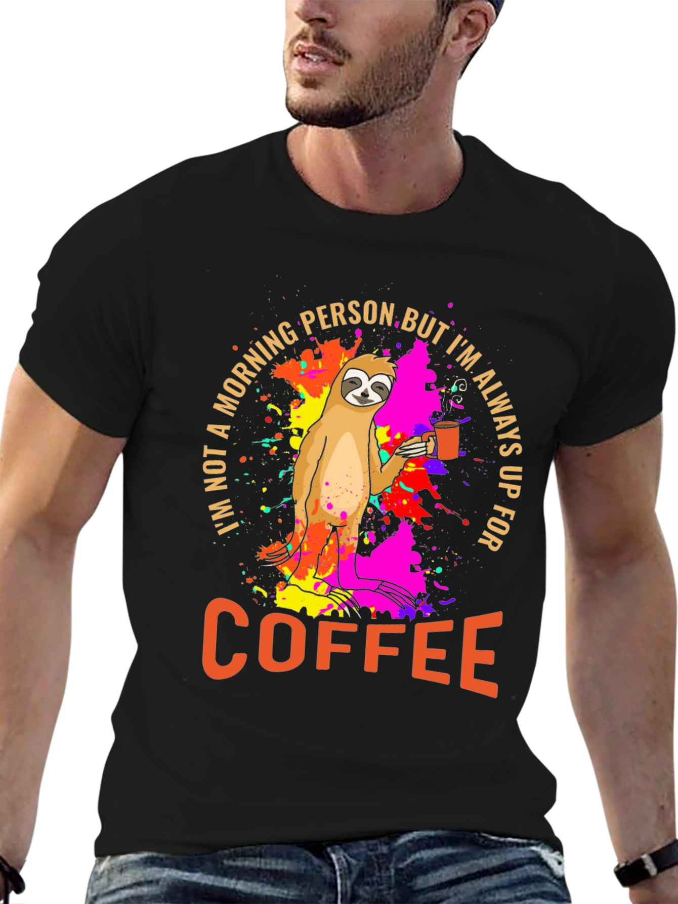 Black Sloth Coffee T-Shirt - Morning Person Funny Tee view 6