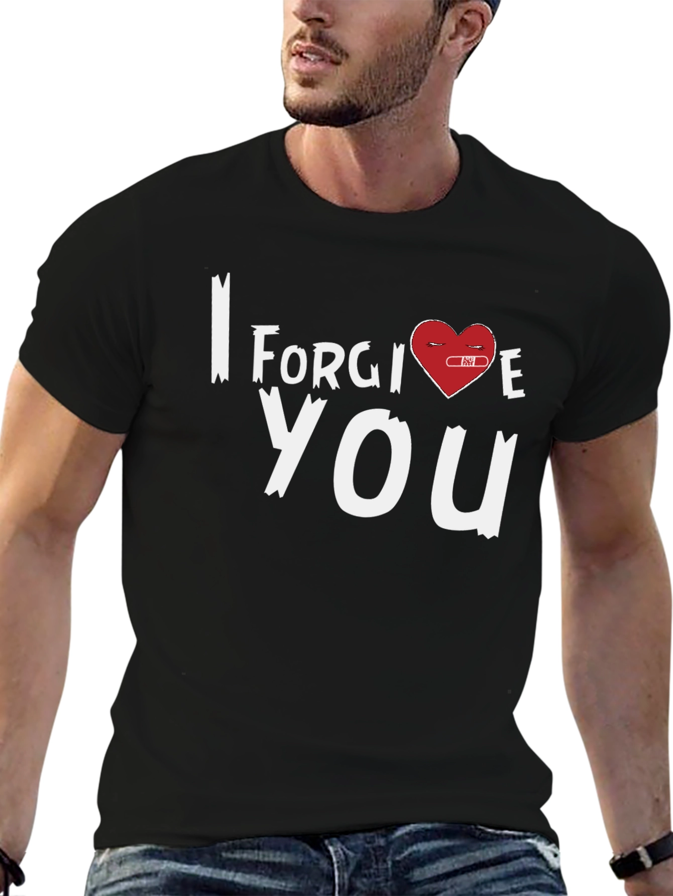 Black I Forgive You Heart Graphic Tee - Black Cotton Blend view 6