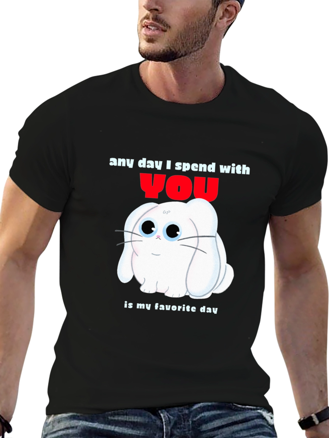 Black Any Day With You T-Shirt - Cute Bunny Design view 6