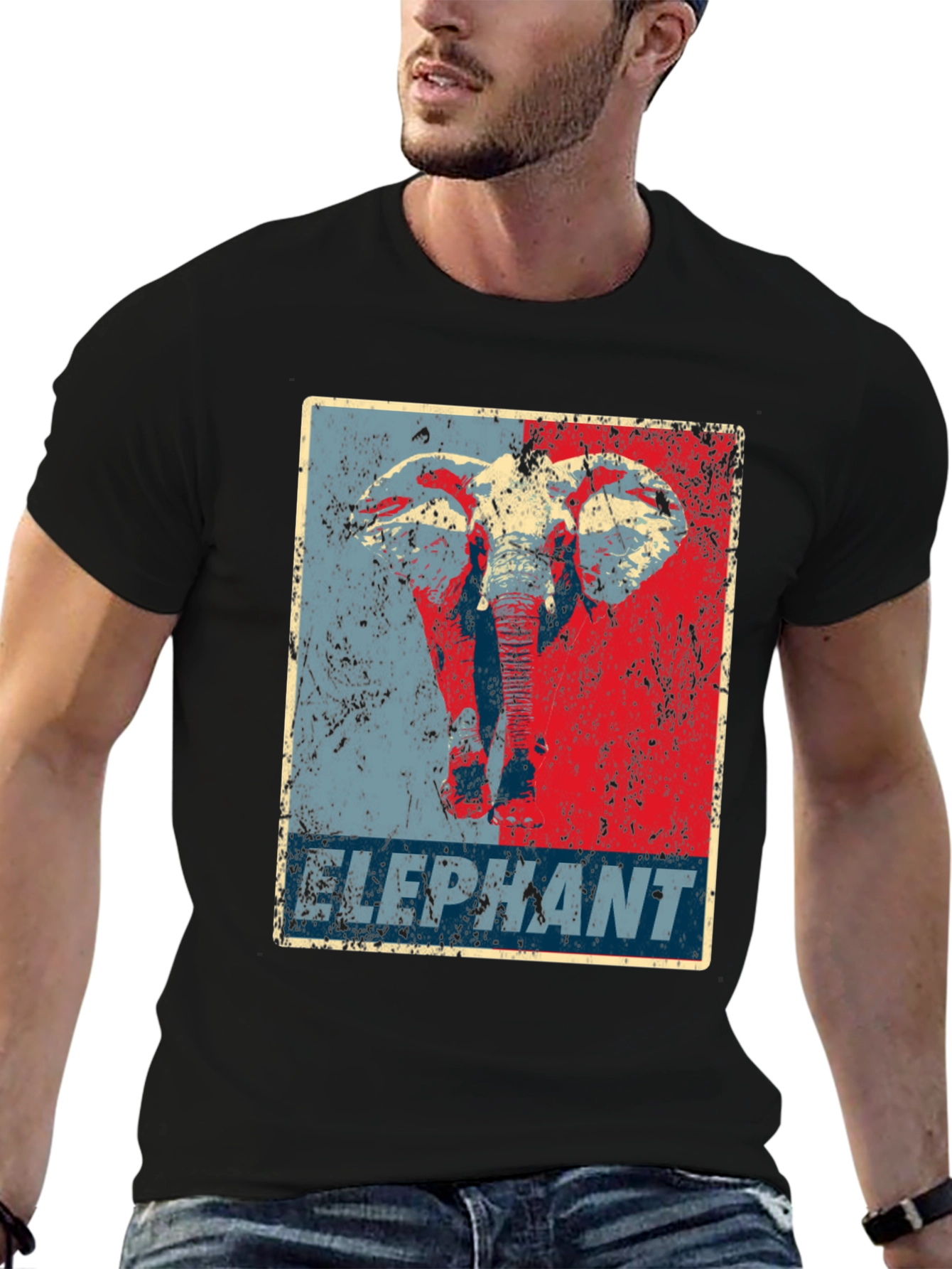 Black Elephant Graphic Print Crew Neck T-Shirt view 6
