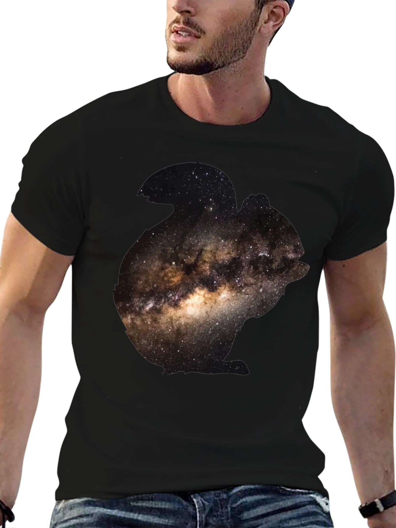 Black Galaxy Print Black T-Shirt for Men view 6