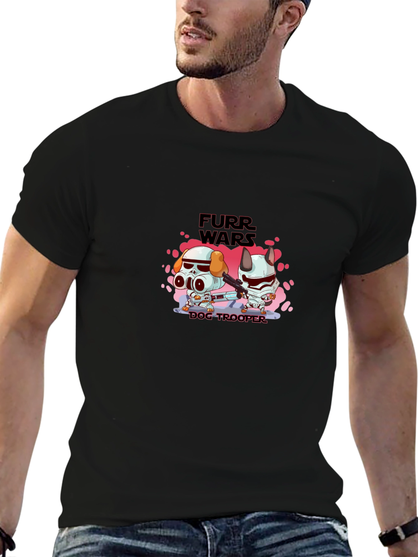 Black Furr Wars Dog Trooper Graphic T-Shirt view 6