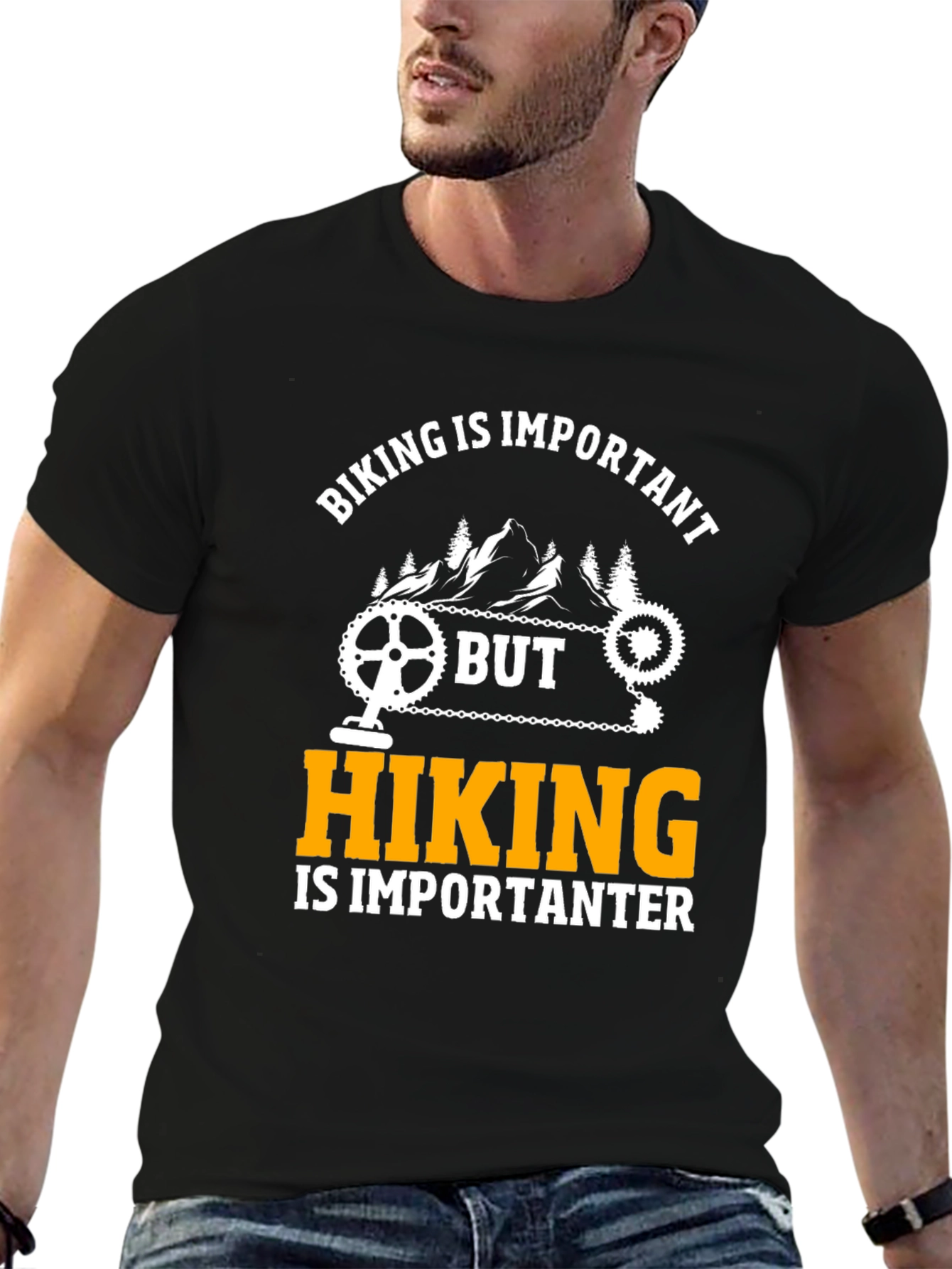 Black Funny Biking and Hiking Graphic T-Shirt view 6